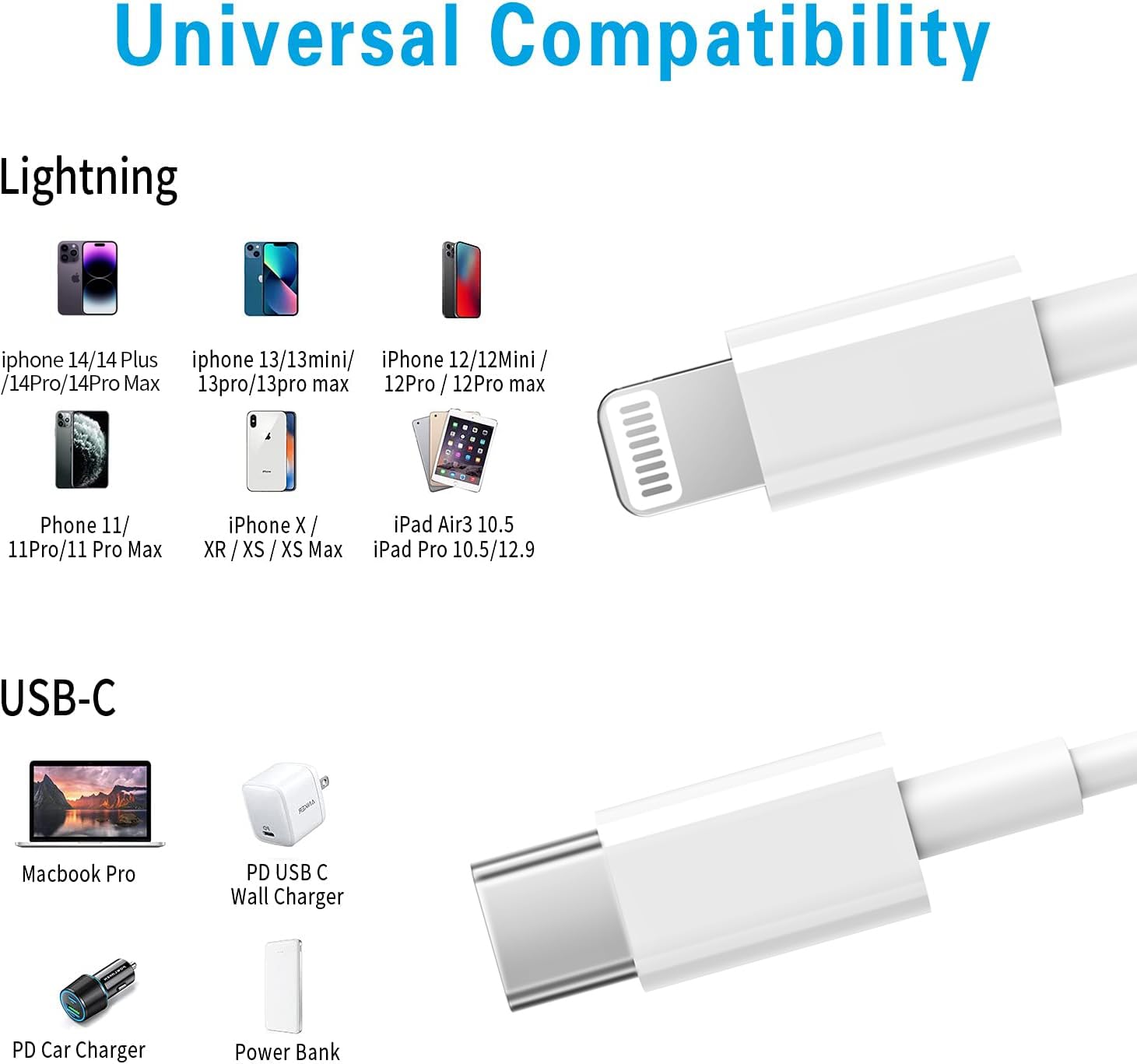 USB C to Lightning Cable 3Pack 3FT [MFi Certified] iPhone Fast Charger Cable USB-C Power Delivery Charging Cord for iPhone 14/13/12/12 PRO Max/12 Mini/11/11PRO/XS/Max/XR/X/8/8Plus/iPad, White