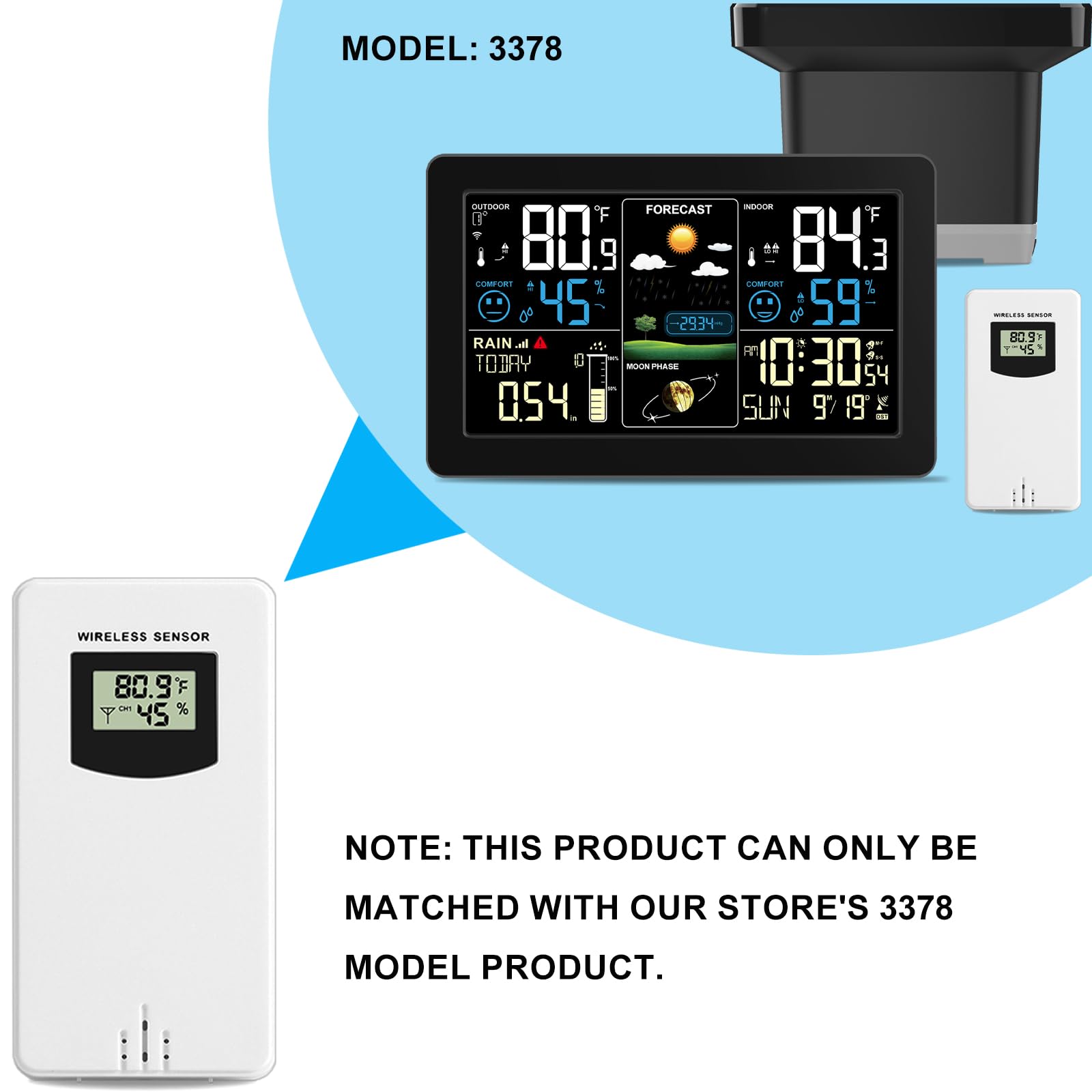 Weather Station with Rain Gauge Outdoor, Home Weather Stations Wireless Indoor Outdoor with Digital Rain Gauges, Thermometer, Barometer, Hygrometer, Atomic Clock, Weather Forecast, with 3 Sensor