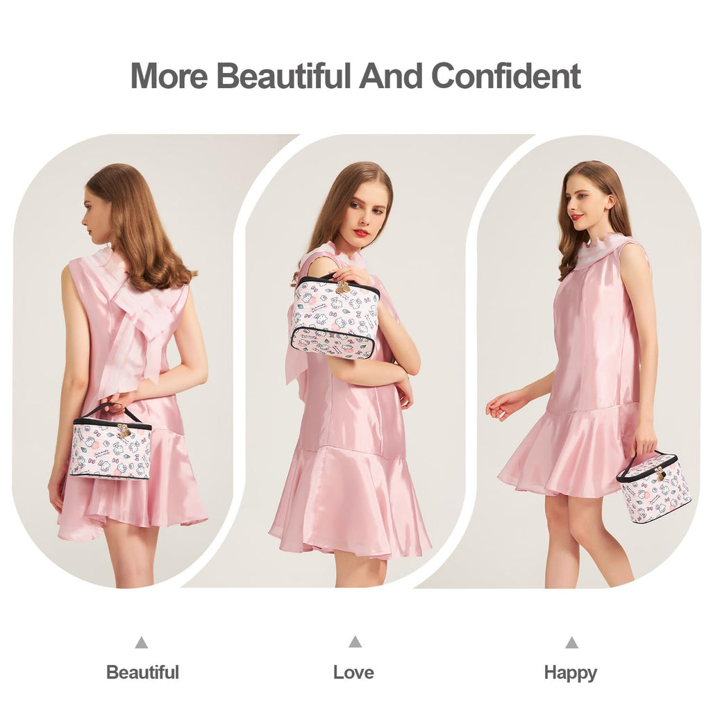 AmBealla Makeup Bag Large Waterproof Cosmetic Bags with Makeup Brush Holder,Cute Printed Makeup Organizer for Women Traveling,Portable Toiletry Bag for Girls
