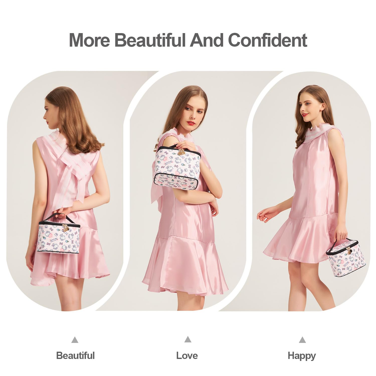 AmBealla Makeup Bag Large Waterproof Cosmetic Bags with Makeup Brush Holder,Cute Printed Makeup Organizer for Women Traveling,Portable Toiletry Bag for Girls