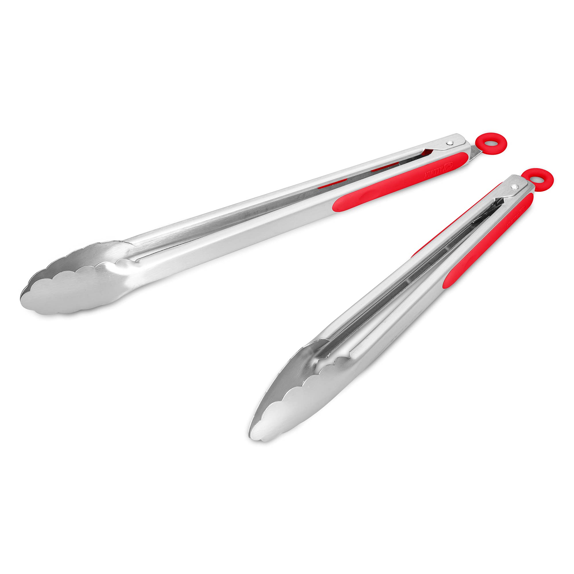 304 Stainless Steel Kitchen Cooking Tongs, 9" and 12" Set of 2 Sturdy Grilling Barbeque Brushed Locking Food Tongs with Ergonomic Grip, Black