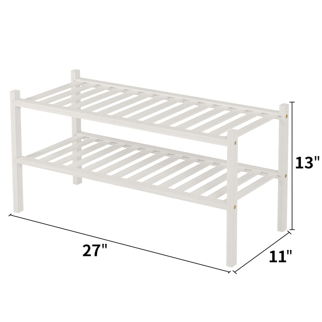 ROMGUAR CRAFT 2-Tier Bamboo Long Shoe Rack, Free Standing Wood Shoe Shelf Storage Organizer for Closet Entryway Stackable 35"x11"x13" (Black)