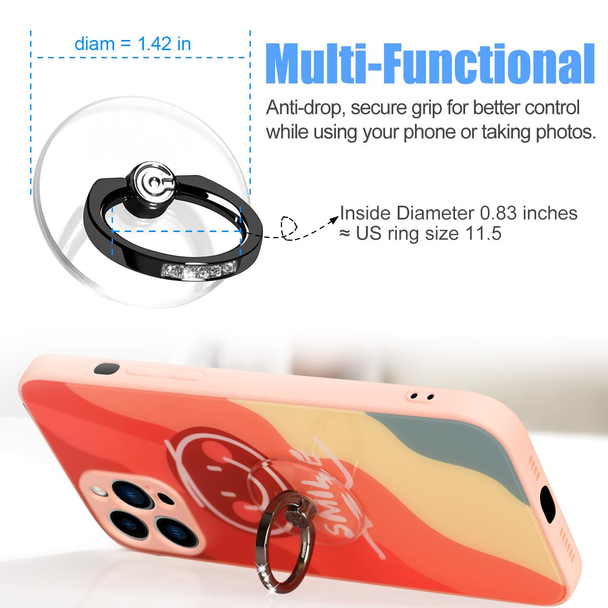 Transparent Phone Ring Holder Grip - EI Sonador Clear Cell Phone Ring Stand Holder Finger Grip Kickstand 360° Rotation, Compatible with Most of Phones, Tablets and Case (2 Aquamarine Diamond)