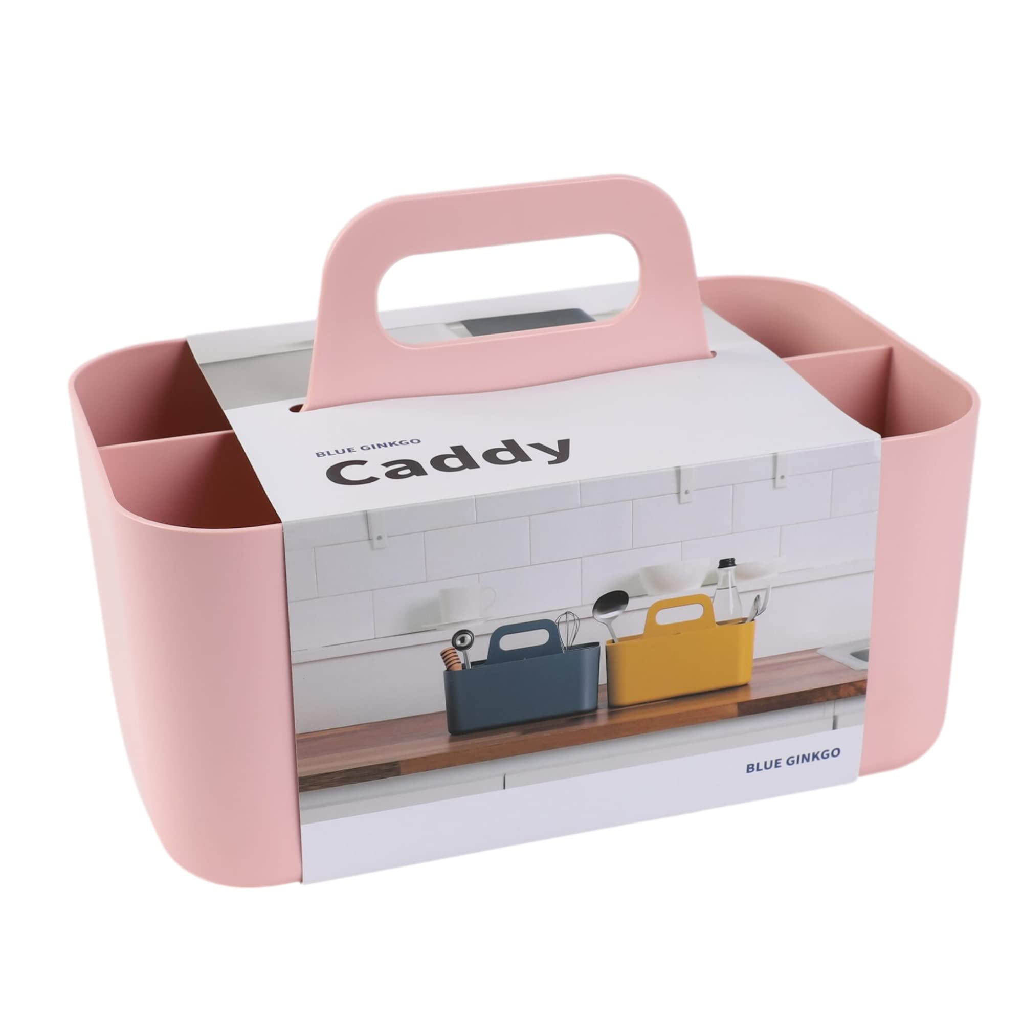 BLUE GINKGO Stackable Organizer Caddy – Korean-Made Portable Tote for Bathroom, Office, Crafts, or School Supplies (Long Rectangle, Blue)