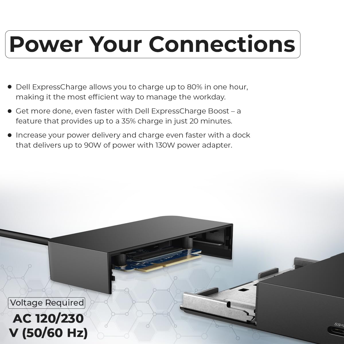 Dell WD19S Docking Station 130W (90W Power Delivery) - Dell Docking Station Dual Monitor for Laptop with 130W Power Adapter + Anyhdd HDMI Cable + DisplayPort Cable + USB-C Cable + Microfiber Cloth