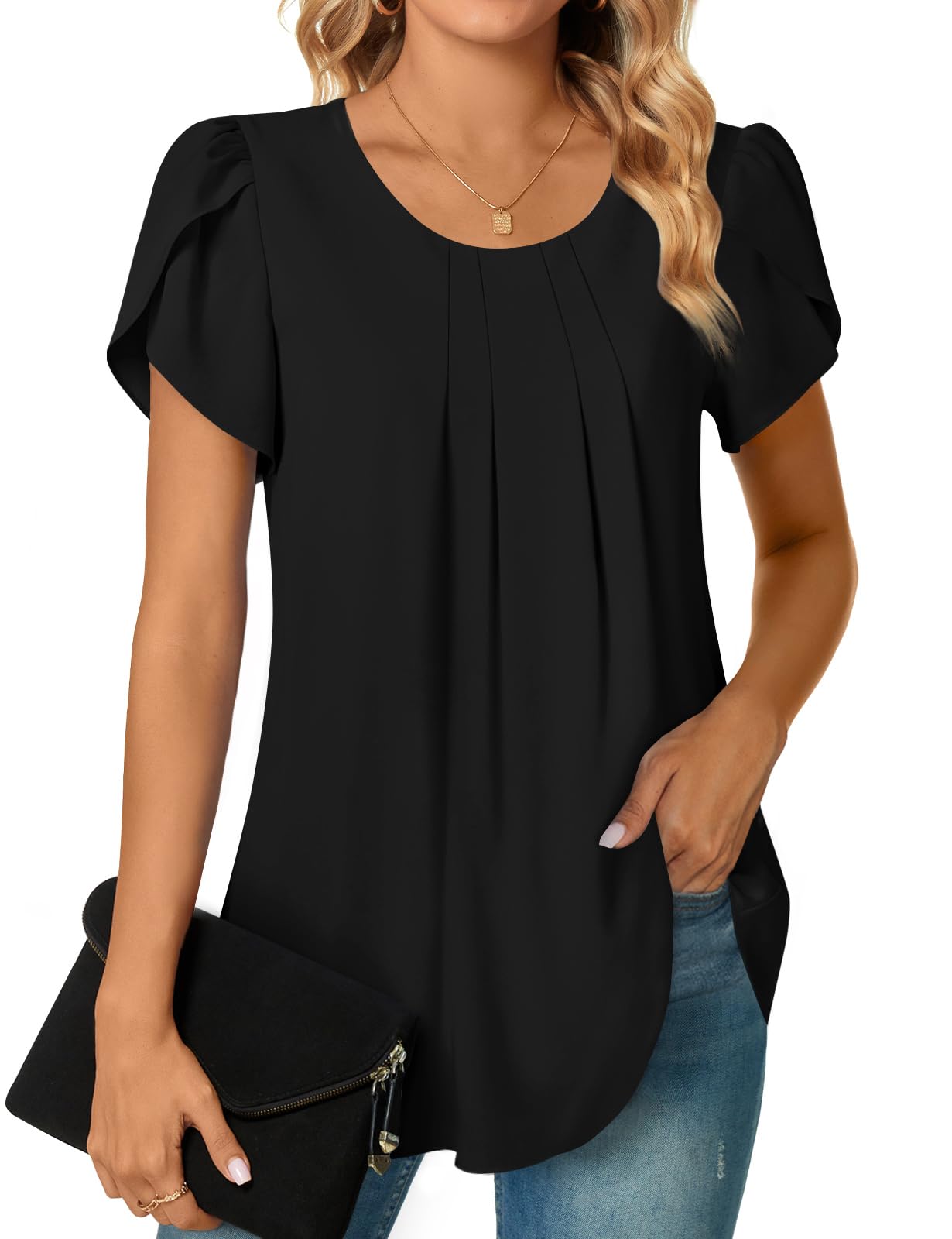 Bestbee Womens Plus Size Tops Dressy Casual Summer Chiffon Blouses Short Sleeve Dress Shirts Business Loose Fit Tunics
