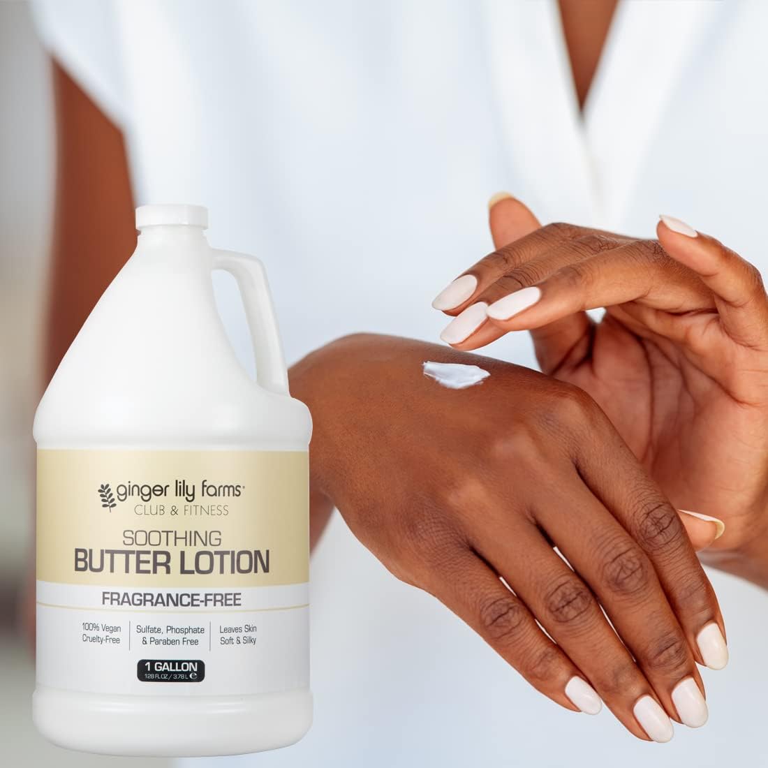 Ginger Lily Farms Club & Fitness Soothing Butter Lotion for Dry Skin, 100% Vegan & Cruelty-Free, Aloe Vera Scent, 1 Gallon (128 fl oz) Refill