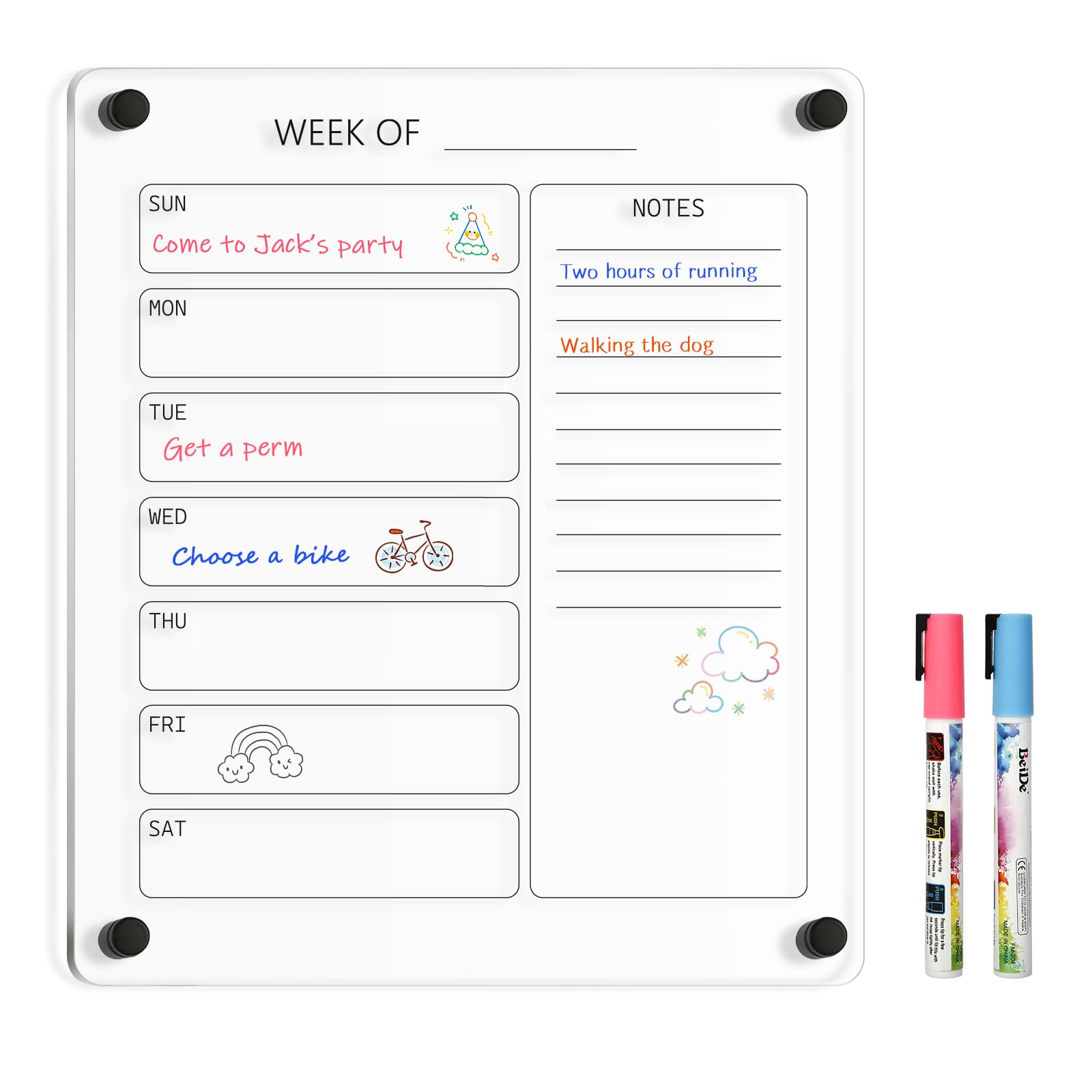 Acrylic Calendar for Wall Whiteboard, 12" x 12" Weekly Clear Dry Erase Board, Small Planning Board White Board for Wall, Home, Office, School