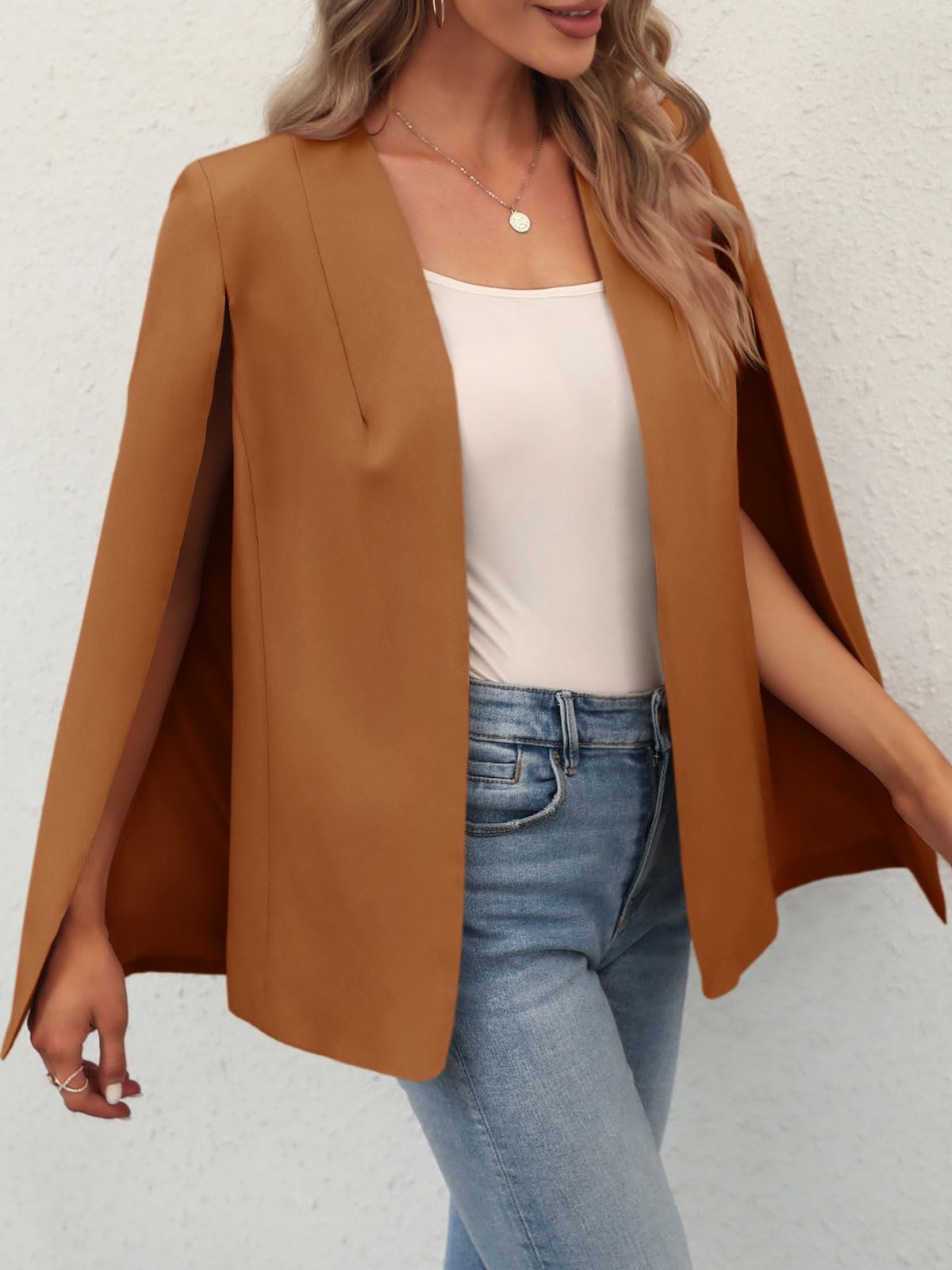 GAMISOTE Womens Cape Blazer Split Sleeve Open Front Casual Jacket Coat Workwear