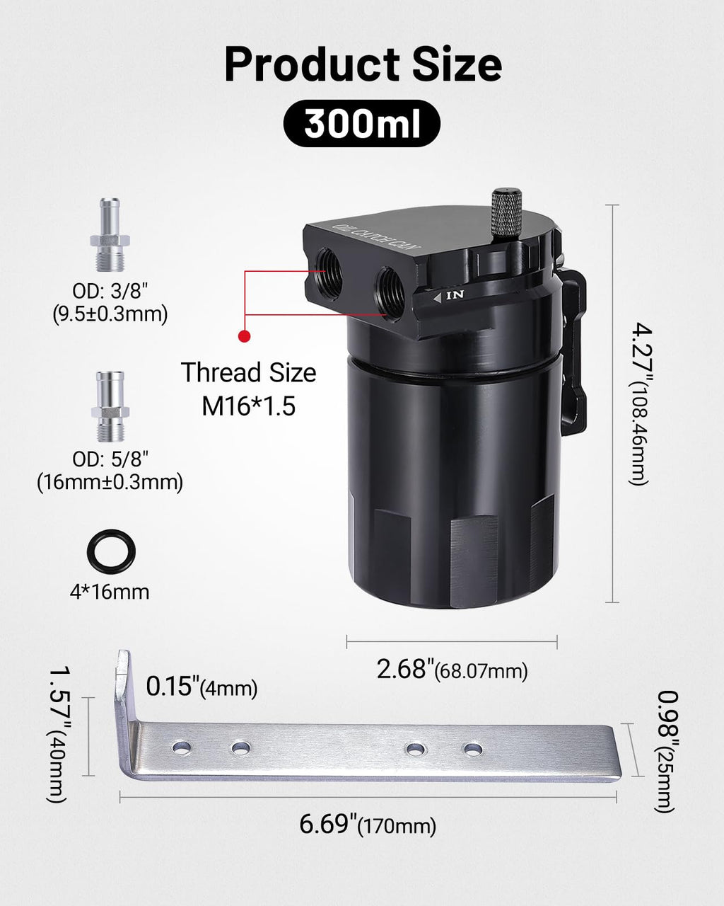 EVIL ENERGY Oil Catch Can, 300ML Universal Baffled Catch Can Kit with 5FT 3/8 Inch Hose, Aluminum Air Oil Separator Upgraded Internal Filter