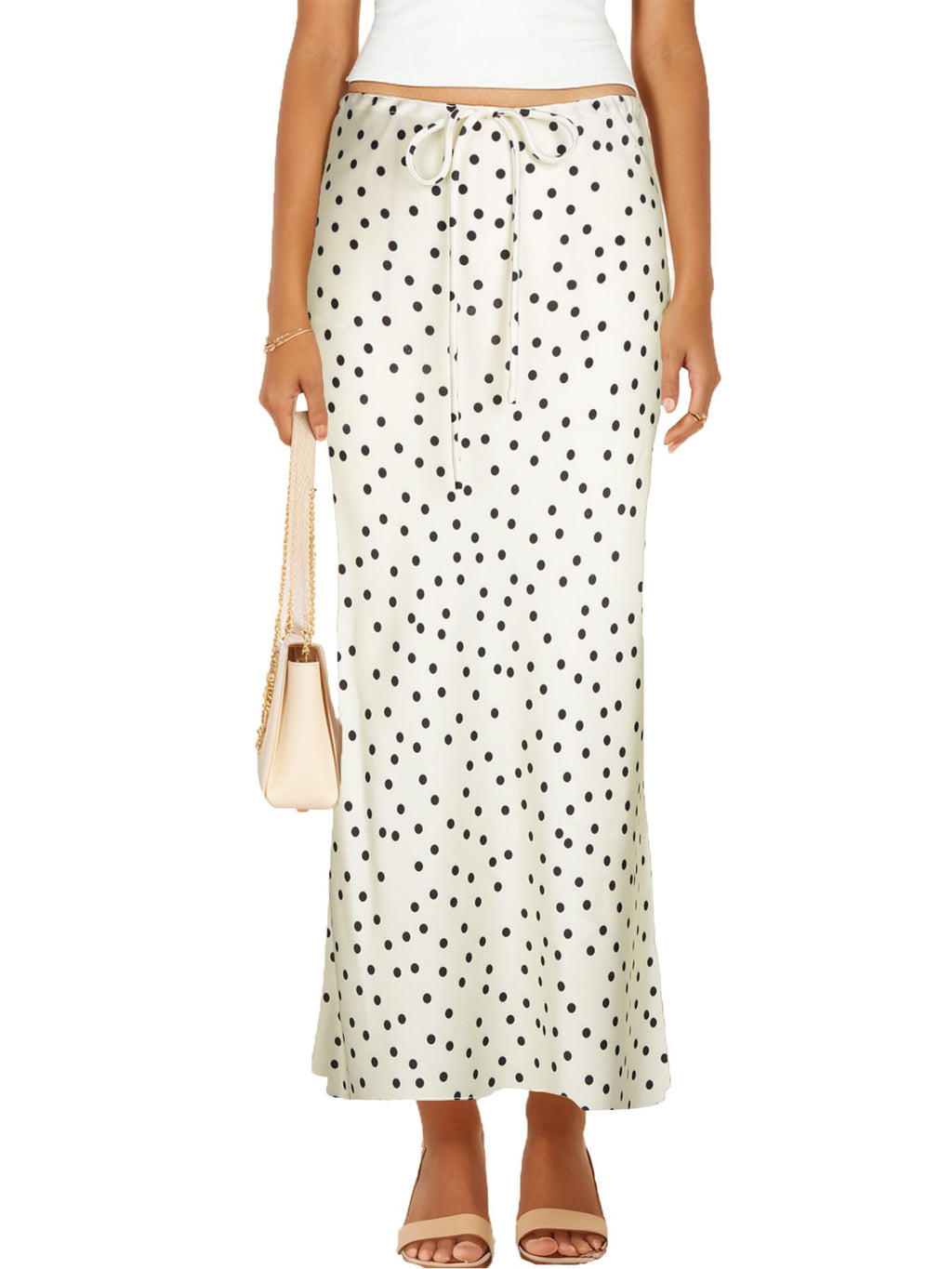 Womens Satin Silk Maxi Skirts Drawstring Flared Casual A-Line Long Skirt for Women