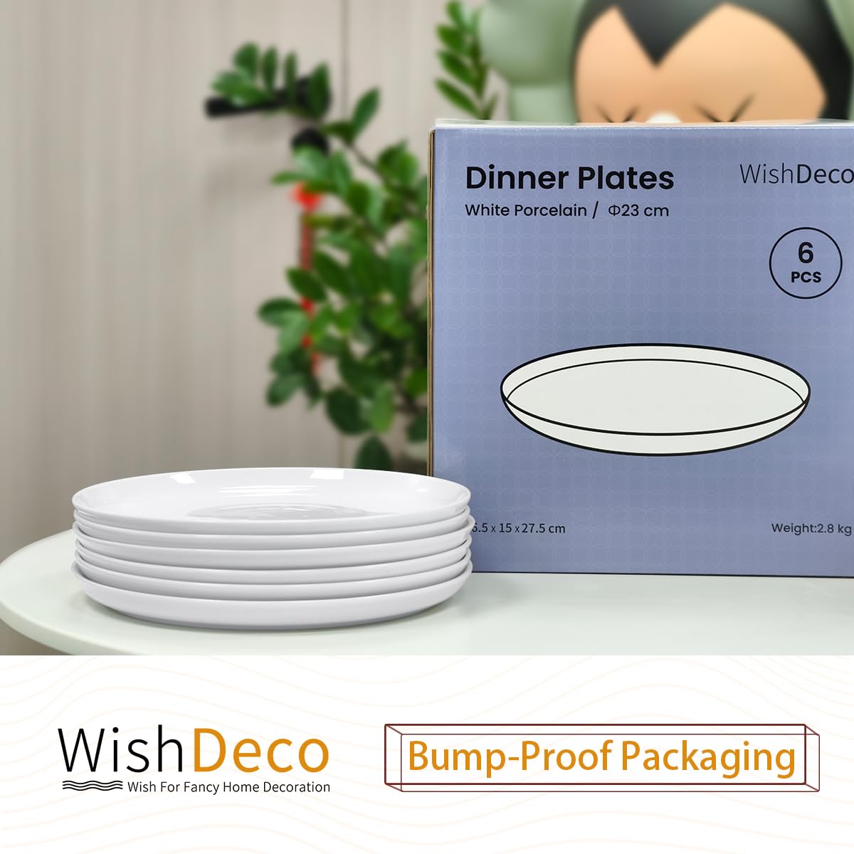 WishDeco White Dinner Plates Set of 4, Ceramic Dining Plates 10.5 inch, Large Salad Plate, Porcelain Kitchen Plate for Pizza, Steak, Microwave and Dishwasher Safe