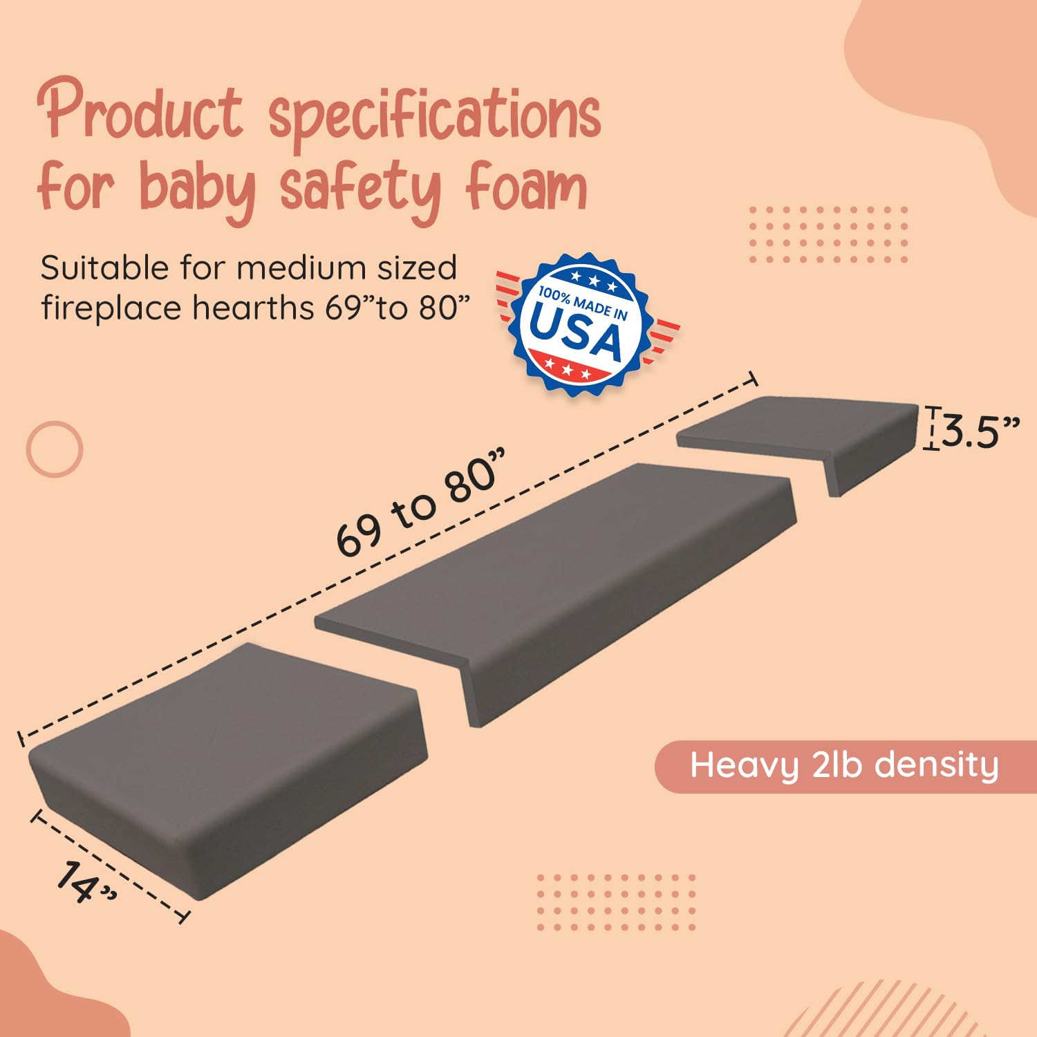 Soft Seat Edge Cushion Fireplace Hearth Guard Bumper Pad Child Proof Padding (Small, Brown-fits Width from-0"-68")