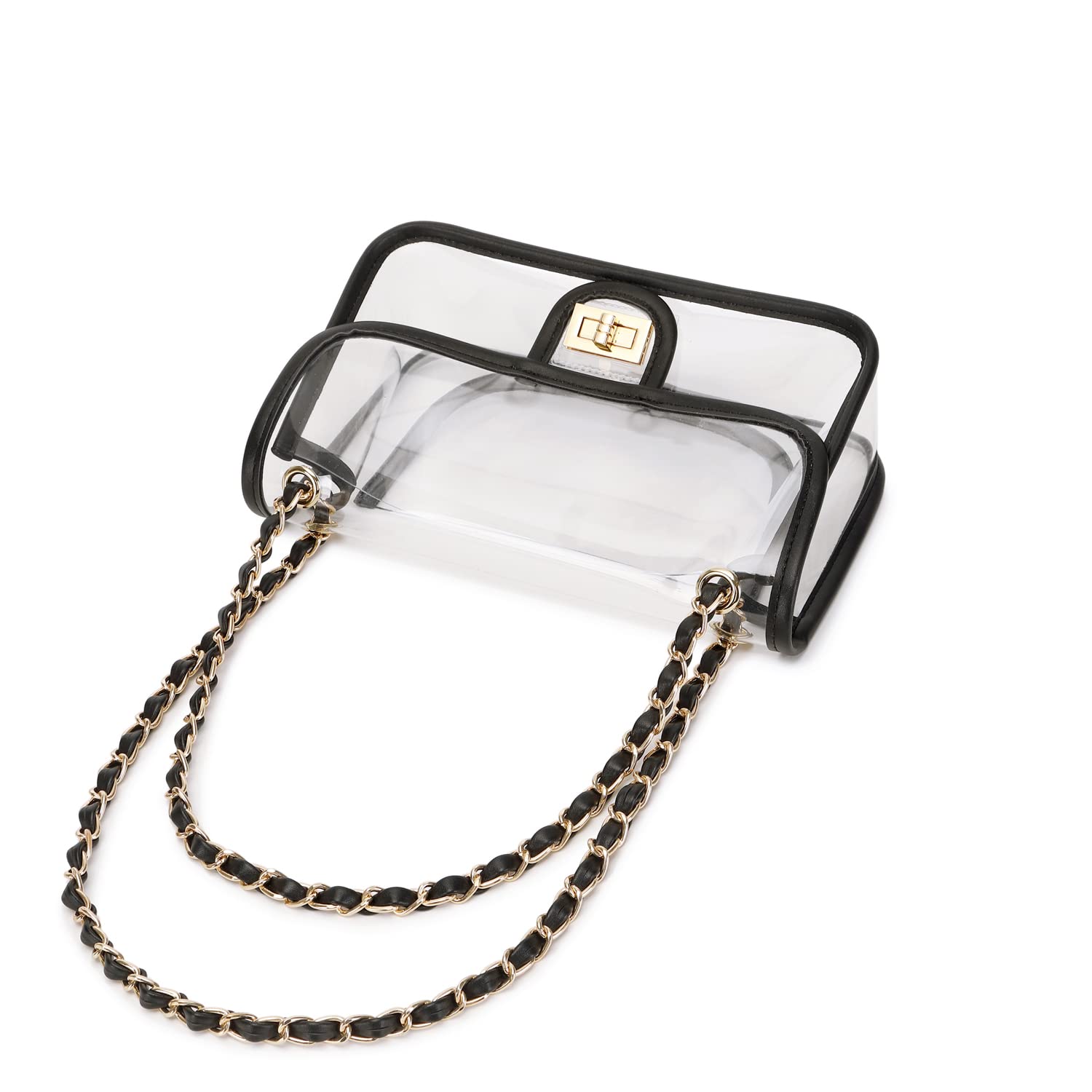 Womens PVC Clear Purse Handbag with Chain Stadium Approved Clear Bag See Through Bag for Working and Concert