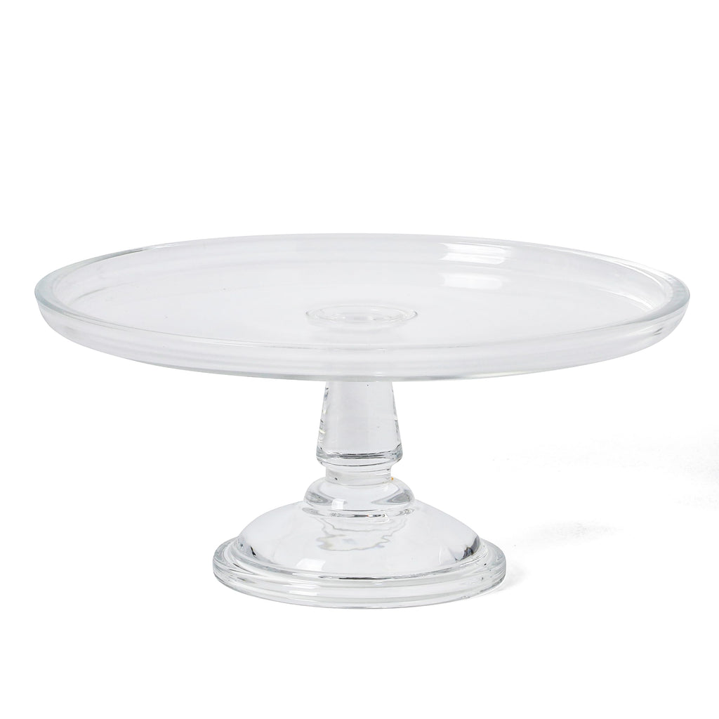 Martha Stewart Watercrest Glass Cake Stand, 10.2 Inch Footed Pedestal Cake Plate with Scalloped Ruffled Edge, Clear Handmade Glassware for Weddings, Parties, and Dessert Display