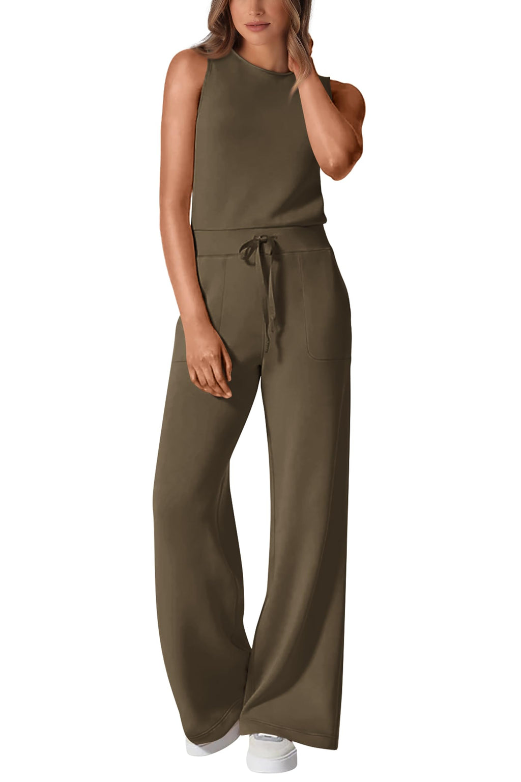 PRETTYGARDEN Jumpsuits for Women Casual 2026 Summer Sleeveless Wide Leg Pants Rompers One Piece Beach Vacation Spring Outfits