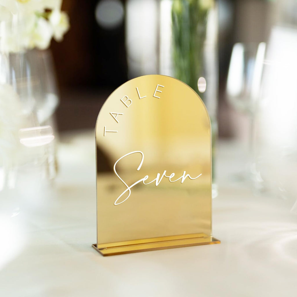 Black Arched Wedding Table Numbers 1-10 with Stands, 5x7 Inch Black Arch Acrylic Sign with Gold Letters, Acrylic Table Numbers for Wedding Reception