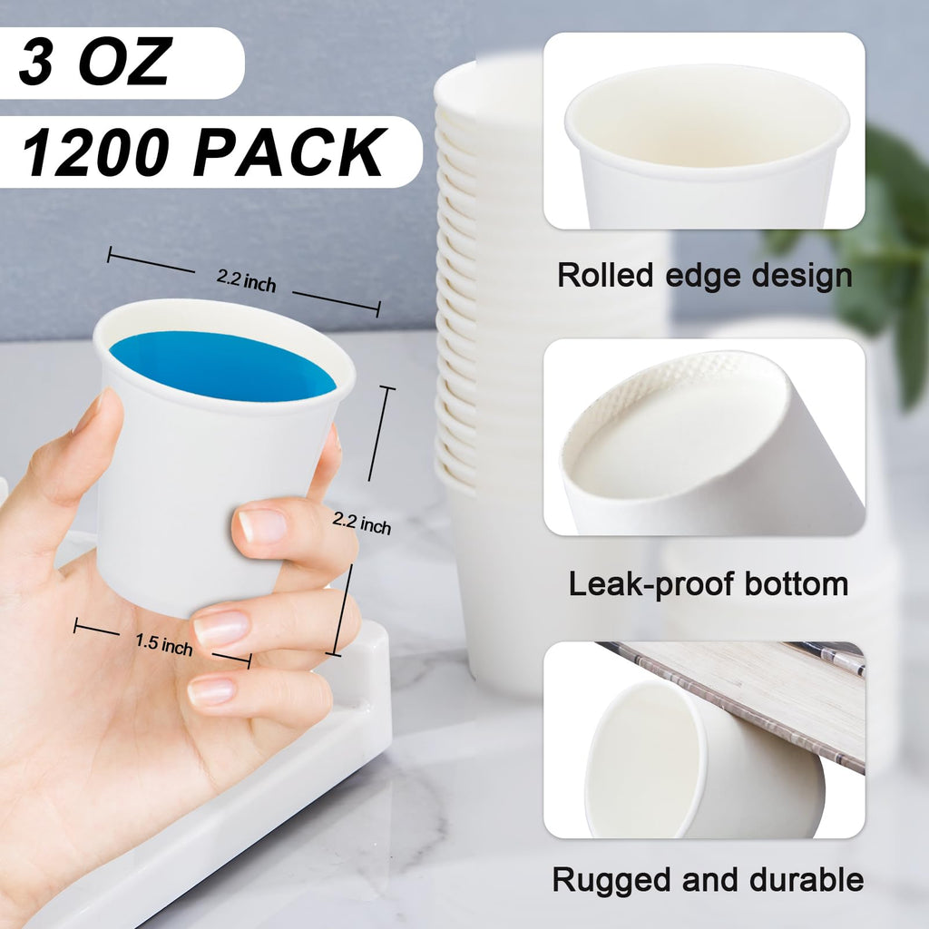 SIUQ 1200 Pack 3 oz Paper Cups, Small Disposable Bathroom Mouthwash Cups, Mini White Paper Espresso Cups 3 Ounce for Parties, Bathroom, Picnics, Travel and Events