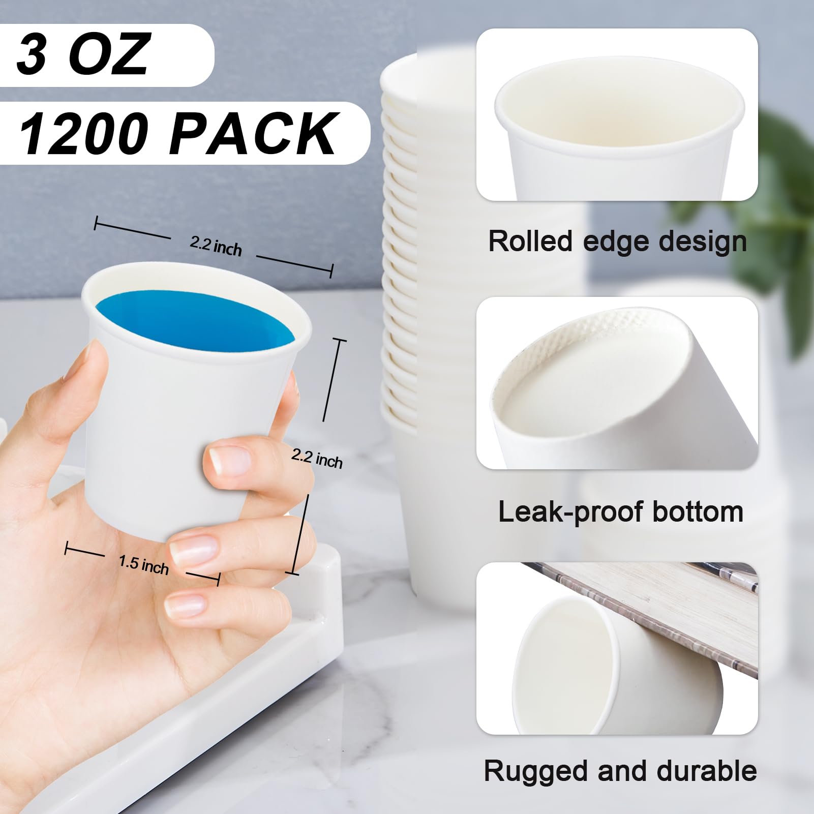 SIUQ 1200 Pack 3 oz Paper Cups, Small Disposable Bathroom Mouthwash Cups, Mini White Paper Espresso Cups 3 Ounce for Parties, Bathroom, Picnics, Travel and Events
