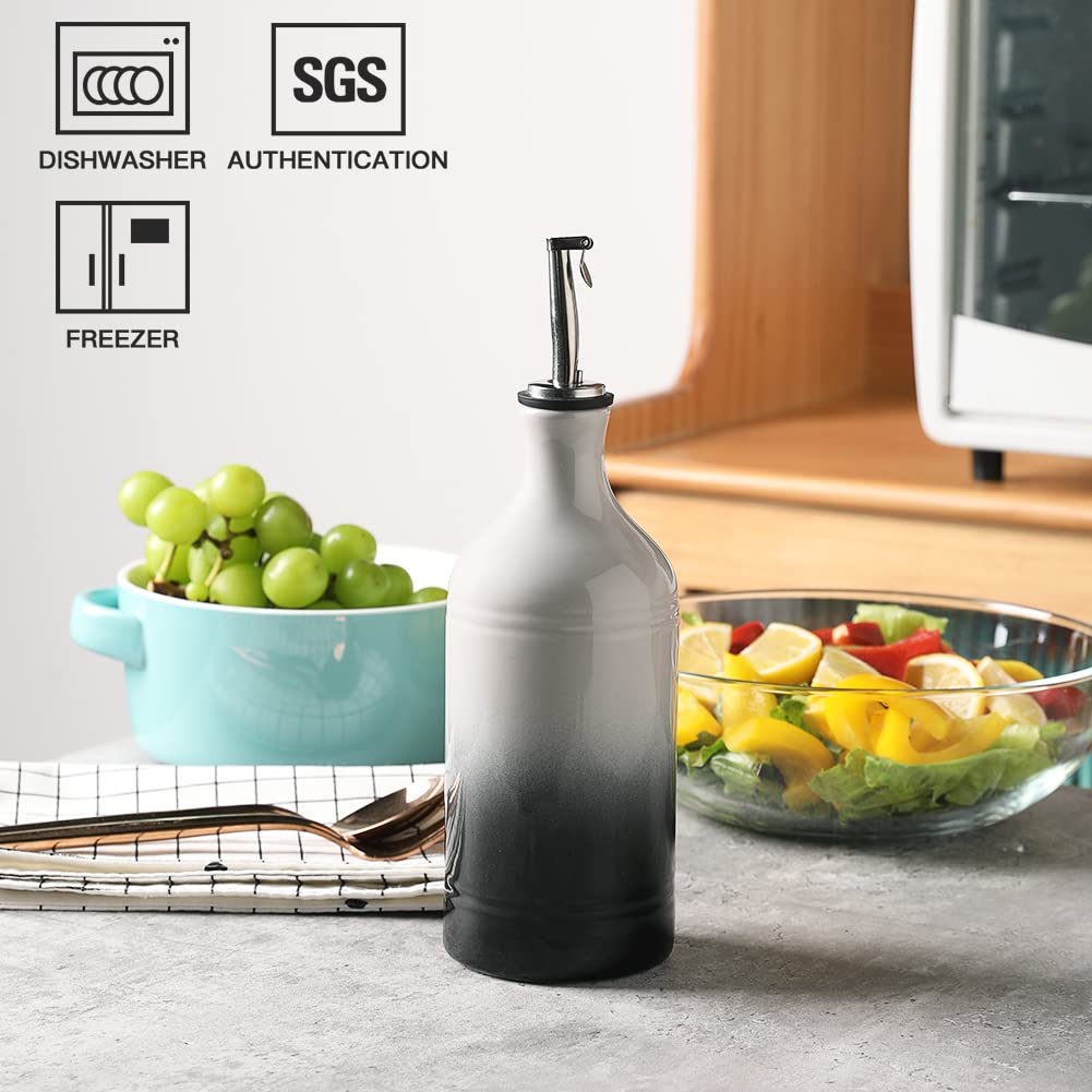 Sweejar Ceramic Olive Oil Dispenser Bottle, Opaque Oil Cruet Protects to Reduce Oxidation, Suitable for Storage Vinegar, Coffee Syrups & Other Liquids, Pack of 1, 15.5 Fl Oz(Beige)
