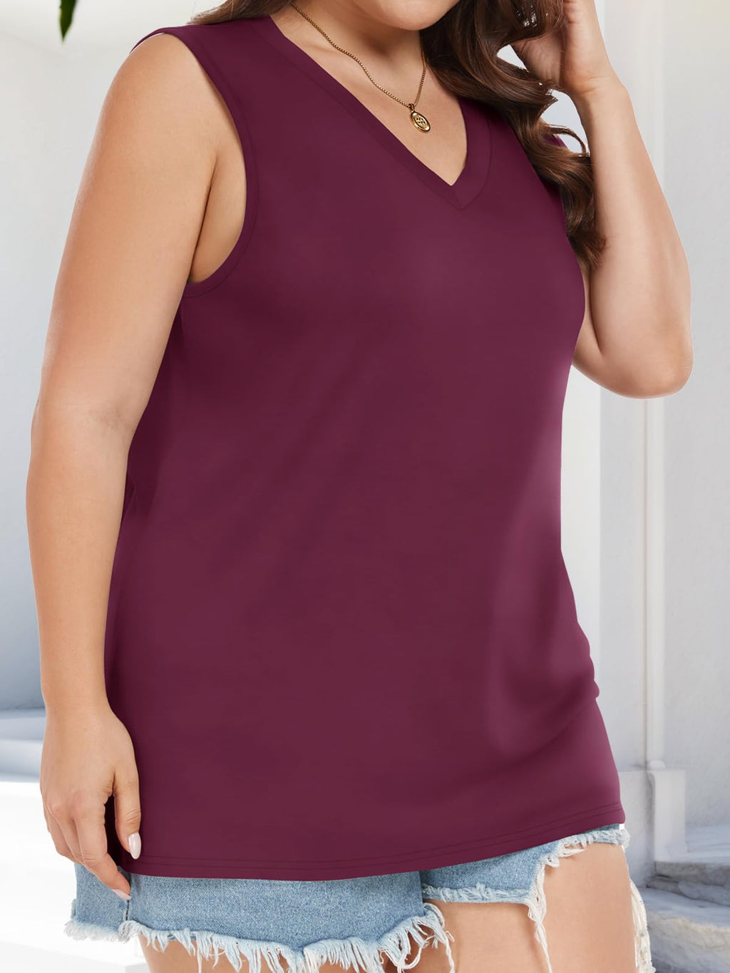 Plus Size Tanks Women Summer Top V Neck Sleeveless Top Loose Fit Tee Workout Shirts 2026