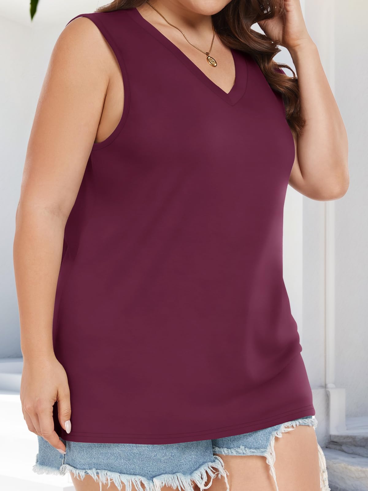 Plus Size Tanks Women Summer Top V Neck Sleeveless Top Loose Fit Tee Workout Shirts 2026