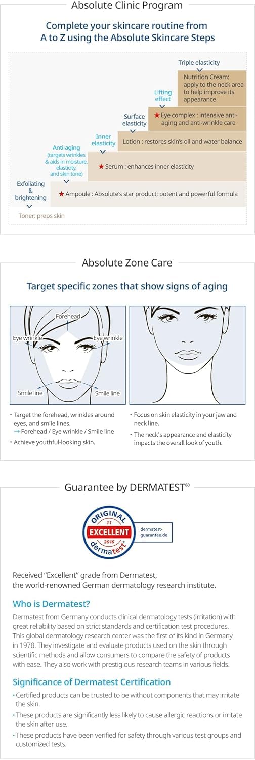 Absolute Skincare Set - Toner, Ampoule, Serum, Lotion, Eye-Complex, Nutrition Cream | Korean Skincare l Moisturizer