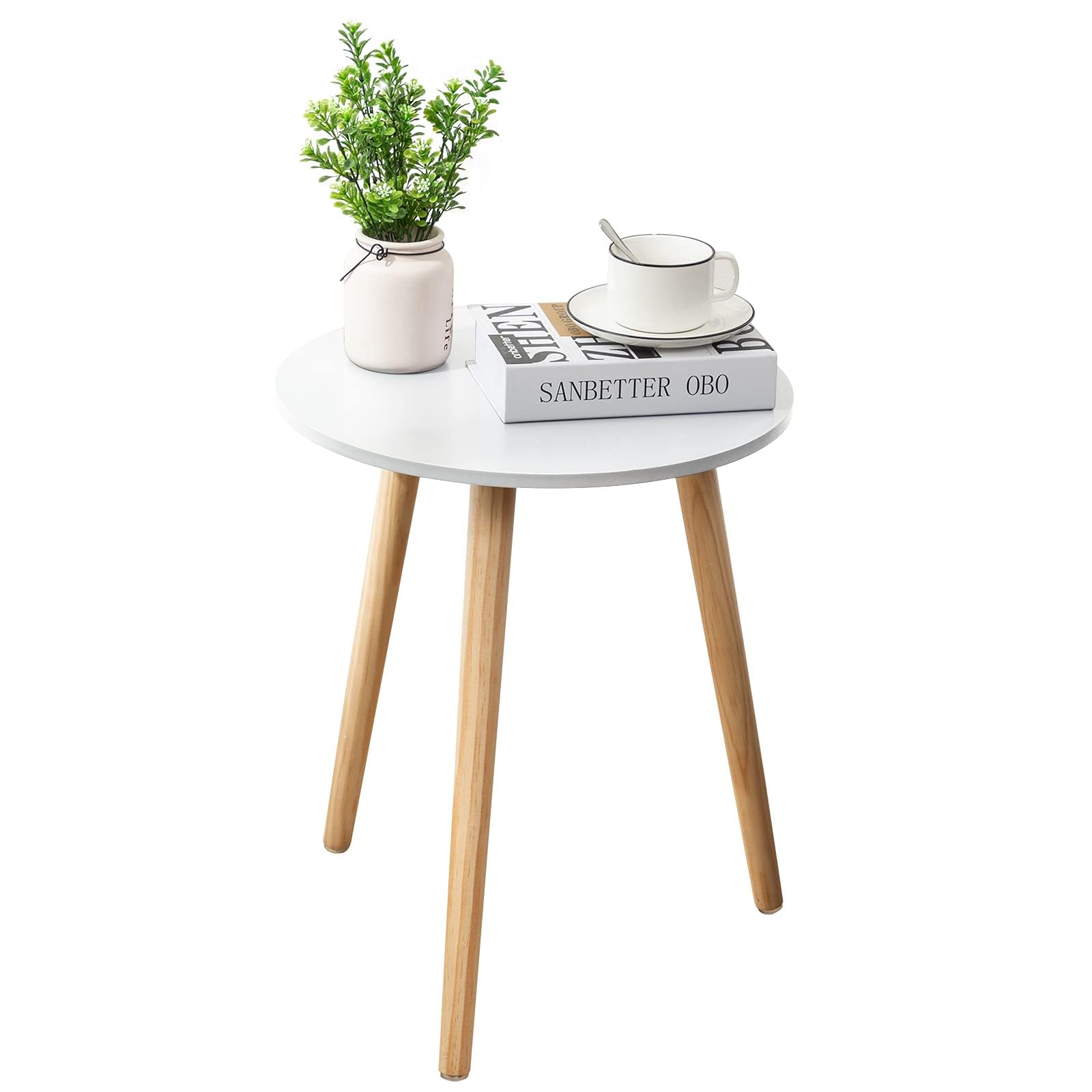 Apicizon Black Round Side Table, Black End Table Bedside Table Nursery with Wood Legs, Nightstand for Living Room, Bedroom, 16.5 x 20.5 Inches
