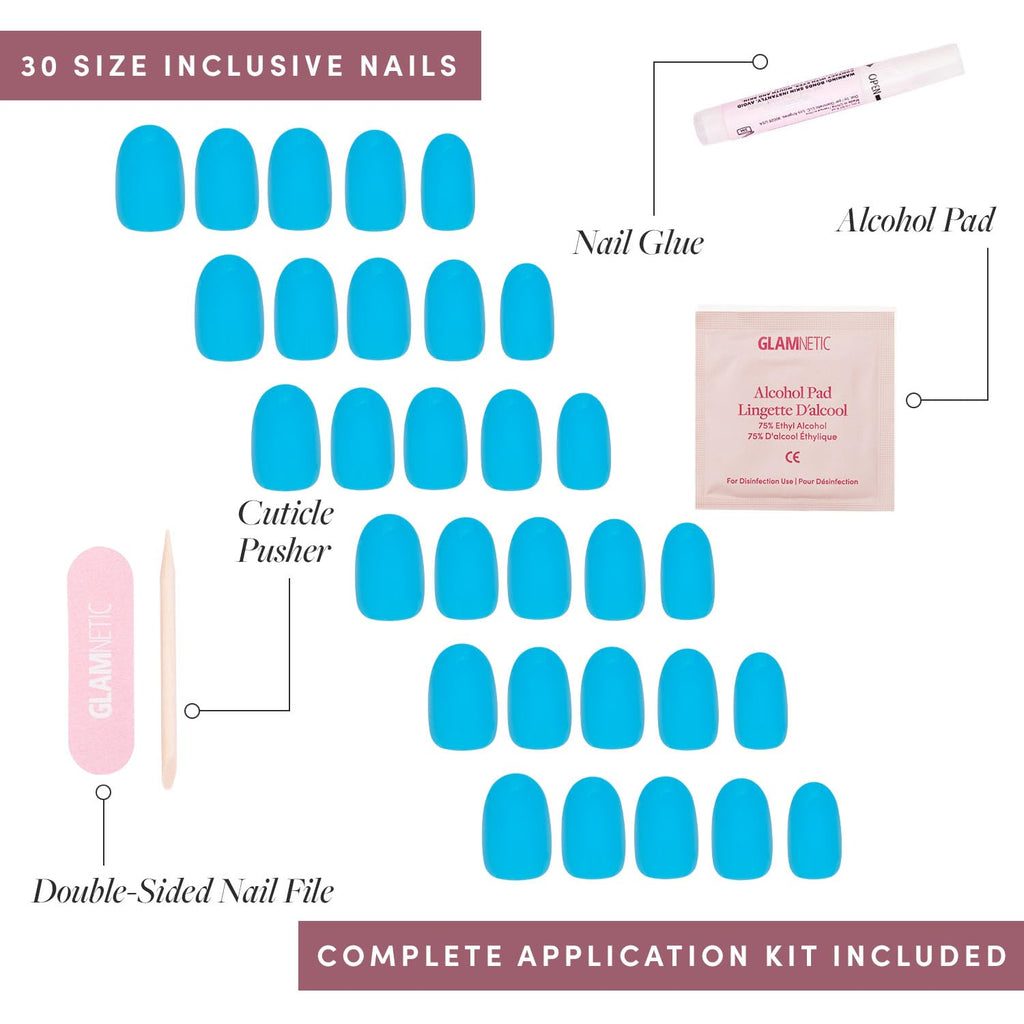 Glamnetic Press On Nails - Cashmere Blue | Opaque Soft Pale Sky Blue Short Squoval Fake Nails, Salon Quality | 15 Sizes - 30 Nail Kit