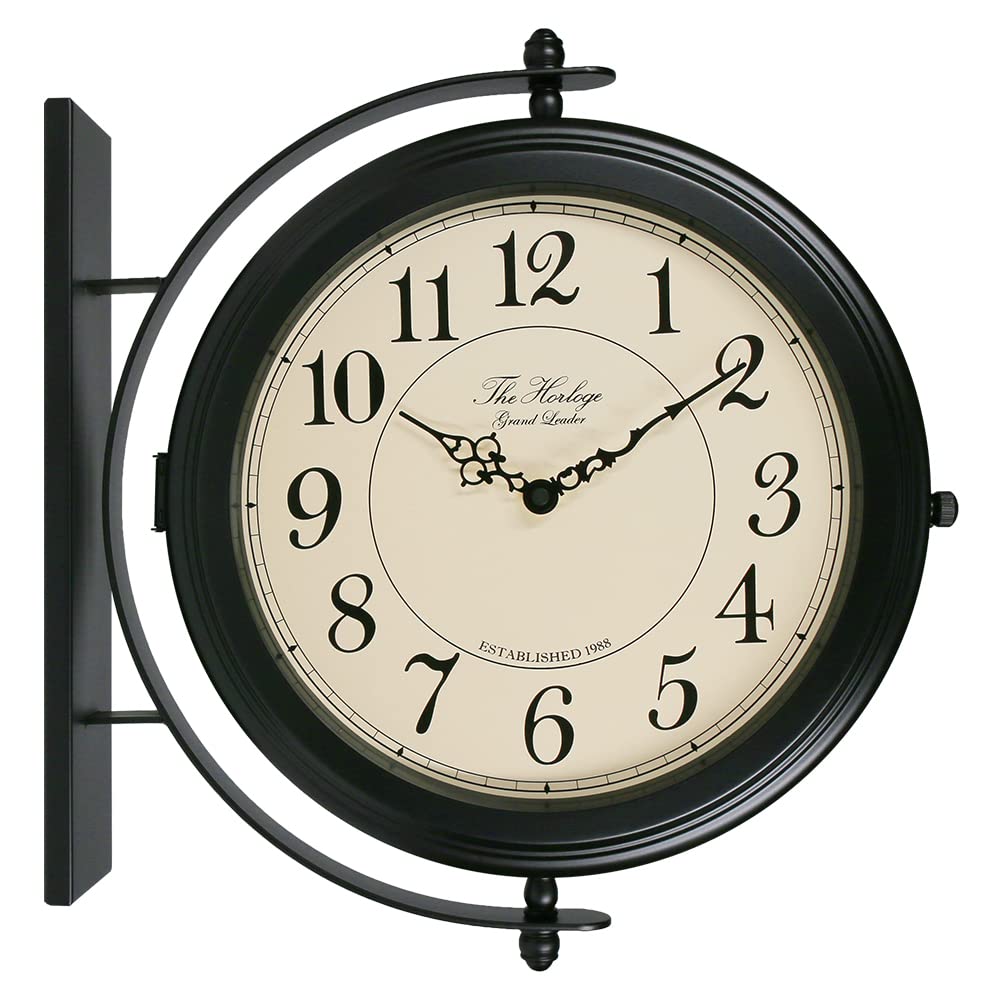 BESTIME 66264A 16-Inch Double Sided Metal Wall Clock with Antique Red Copper.Sturdy Frame,Easy Read,Garden,Home Décor,Indoor,Outdoor,Farmhouse,Yard,Station,Office,Photography Props.