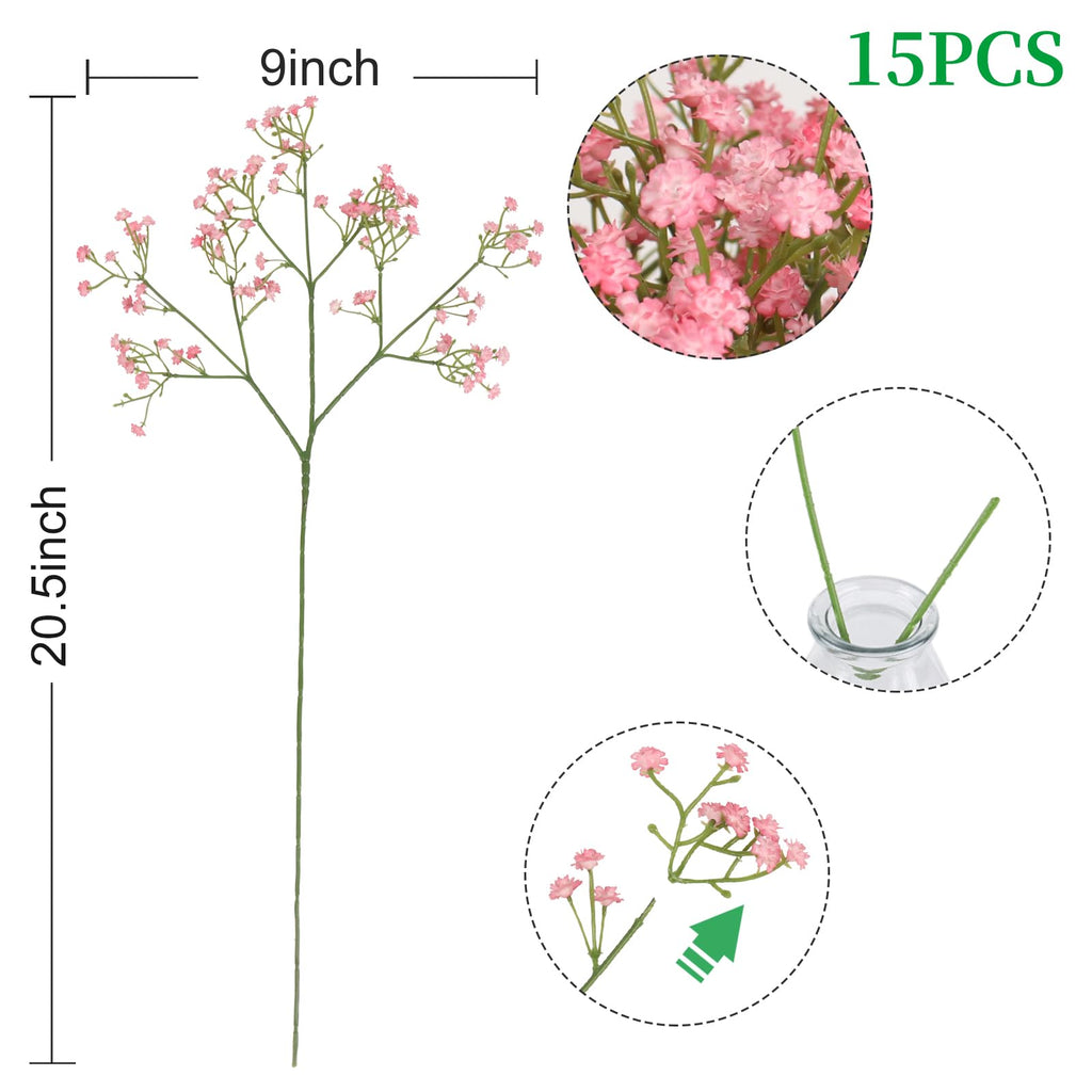 15 PCS Babys Breath Artificial Flowers Fake Babys Breath Flowers Artificial Bulk Blue Gypsophila Bouquets Real Touch Faux Flowers for Wedding Floral Arrangement Party Home Decoration