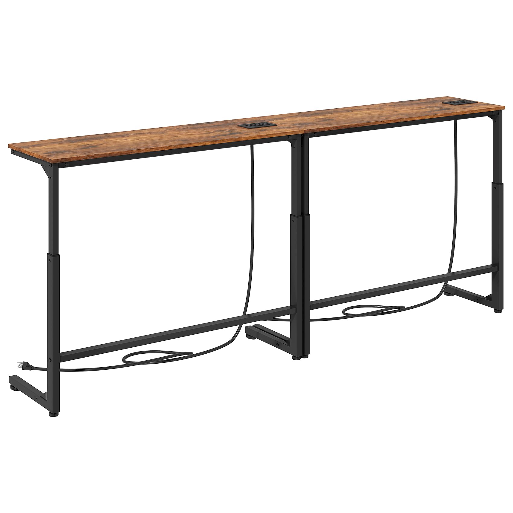 Kitstorack Narrow Sofa Table with Charging Station, 78.8" Behind Couch Table, Adjustable 24.4"-32.7" Height, Modular 2-piece Design for sectionals, entryways, Apartments, and Narrow Living Spaces