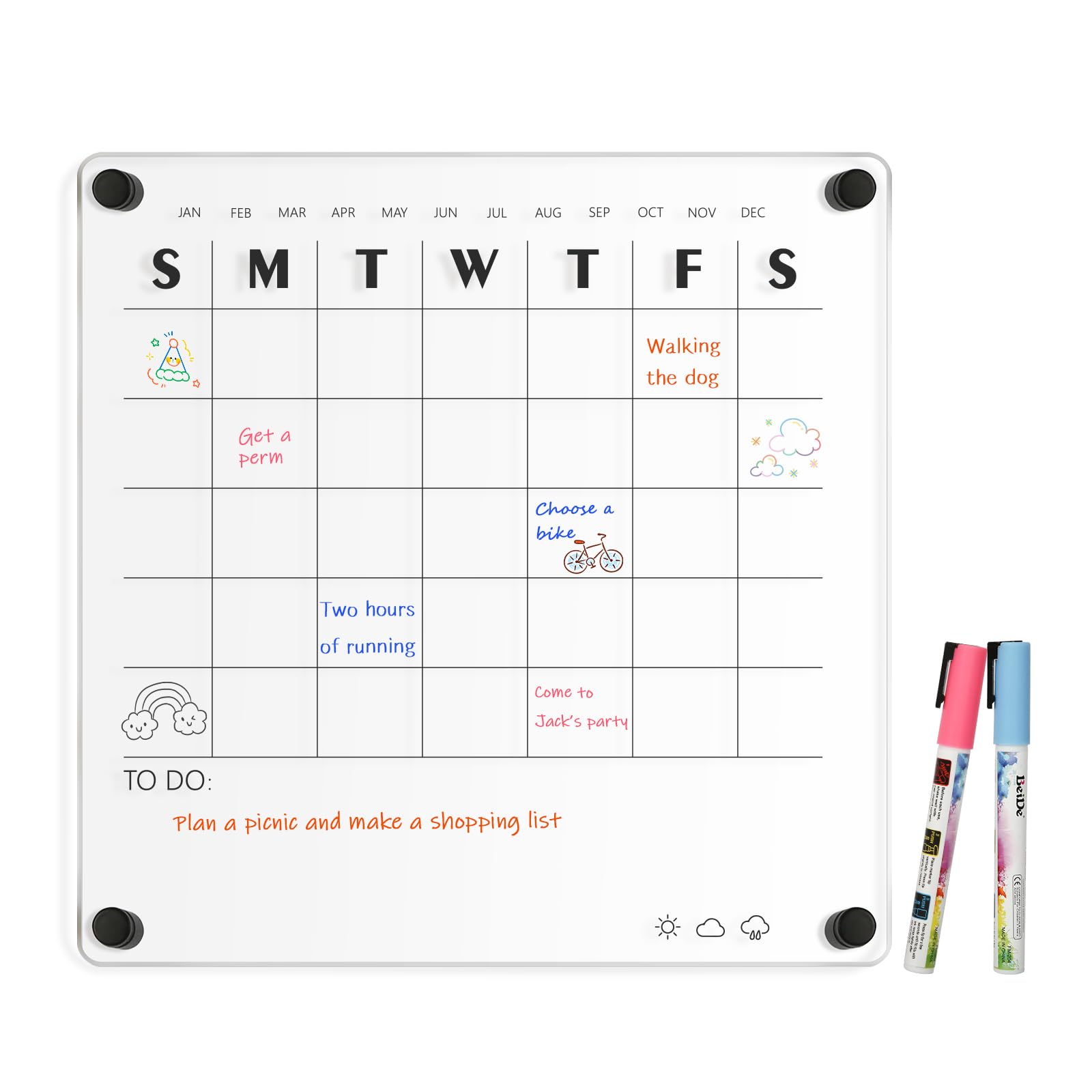 Acrylic Calendar for Wall Whiteboard, 12" x 12" Weekly Clear Dry Erase Board, Small Planning Board White Board for Wall, Home, Office, School