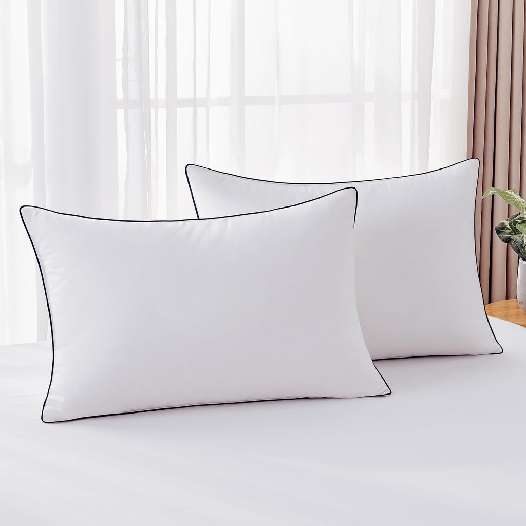 Feather Down Pillows Standard Size Set of 2, Luxury Hotel Collection Bed Pillow 2 Pack, Airyfil™ Powered Fillings & Feathers Pillow，Fluffy Plush for Side Sleepers,Firm, 20x26 in.