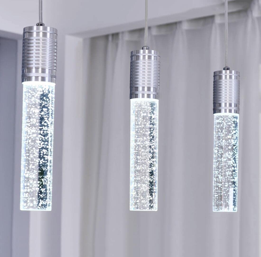 HAIXIANG Modern Kitchen Island Hanging Light Fixtures Crytstal Pendant Lighting for Kitchen Island Chrome Mini Chandelier with 6000K Daylight Bulb