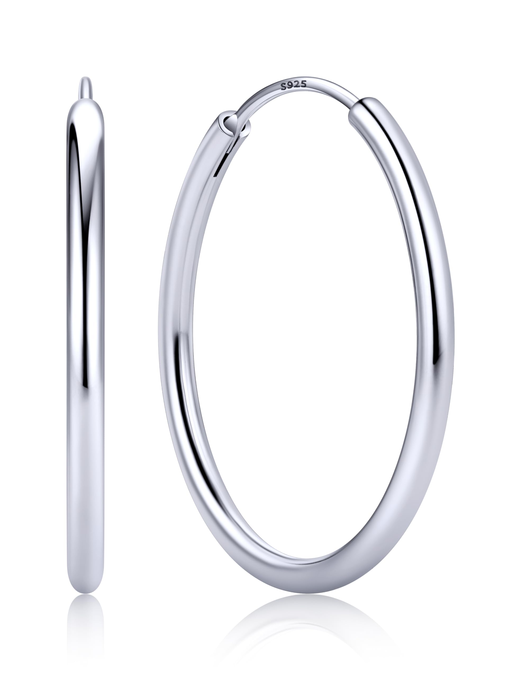 ChicSilver 925 Sterling Silver Hoop Earrings for Women Hypoallergenic, Lightweight Large Gold Plated Silver Hoop Earrings, Endless Hoops Earring 20/30/40/50/60/70MM