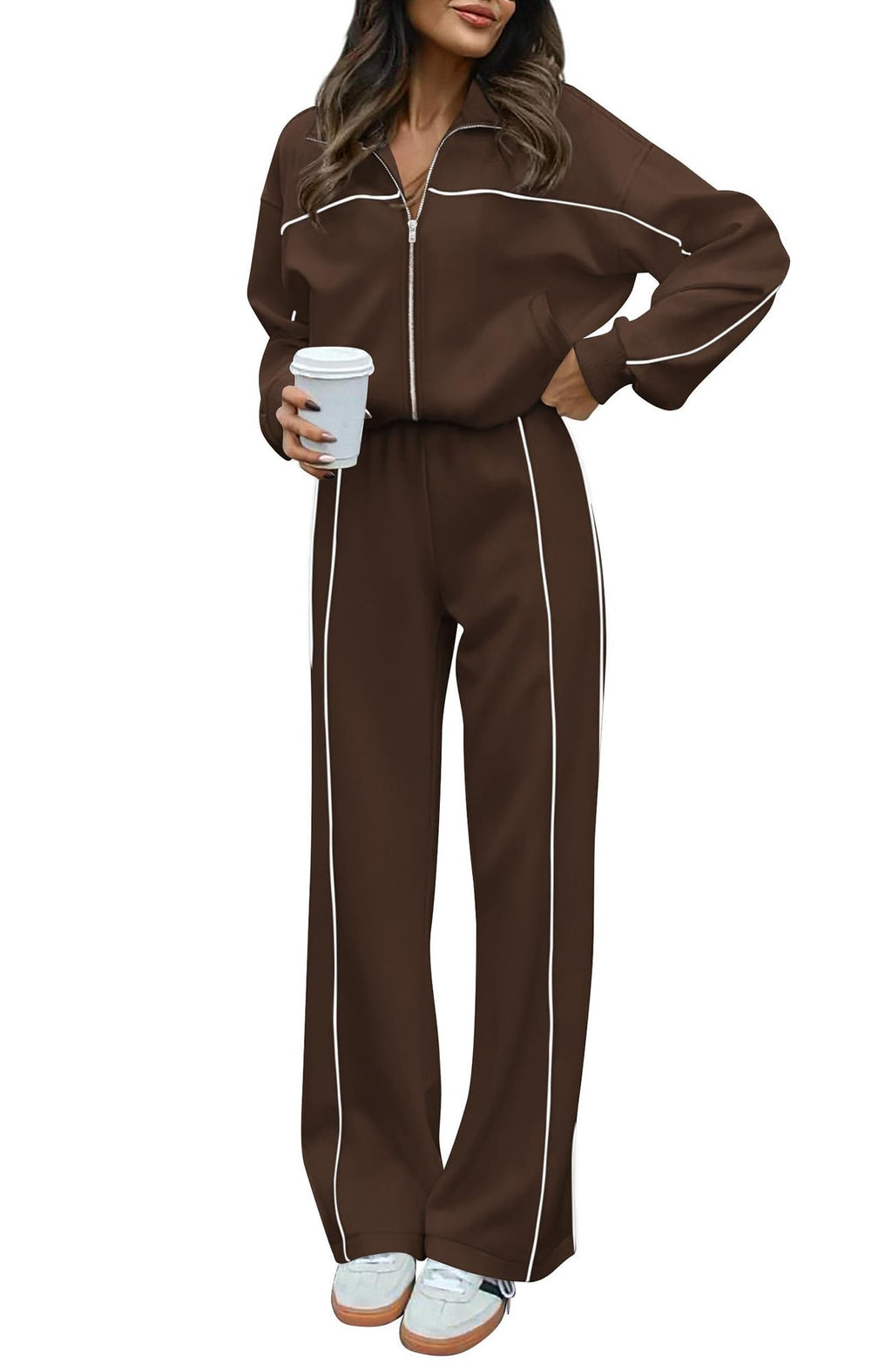 BTFBM Women's Two Piece Tracksuit Fall 2026 Long Sleeve Zip Up Sweatshirt Long Pants Outfits Jogger Sweatsuit Sets