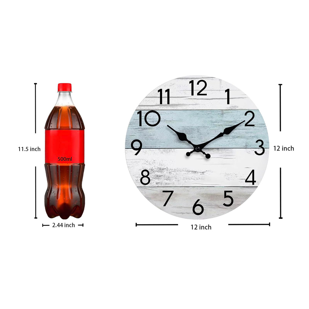 KECYET Wall Clock Silent Non-Ticking Wooden Clocks Battery Operated 8 Inch Small Country Retro Rustic and Beach Style Decorative for Kitchen, Home, Bathroom, Bedroom (Blue)