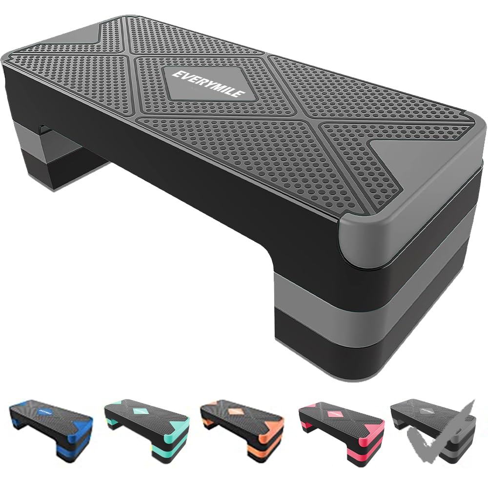 Aerobic Exercise Step, Adjustable Aerobic Stepper for Exercise, Workout Step Platform, Step Up Box, 26.5" Step Deck with 4” 6” 8” Adjustable Height Risers, Women Home Gym Fitness
