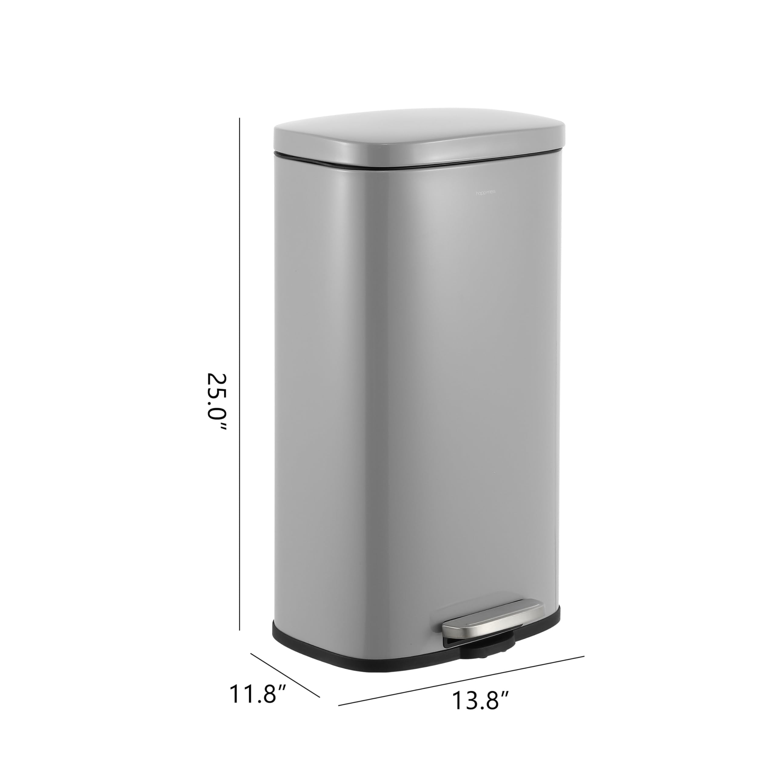 happimess HPM1011B Curtis 8-Gallon Step-Open Trash Can with Soft-Close Lid, Modern, Minimalistic, Fingerprint Proof for Home, Kitchen, Laundry Room, Office, Bedroom, Bathroom, Black