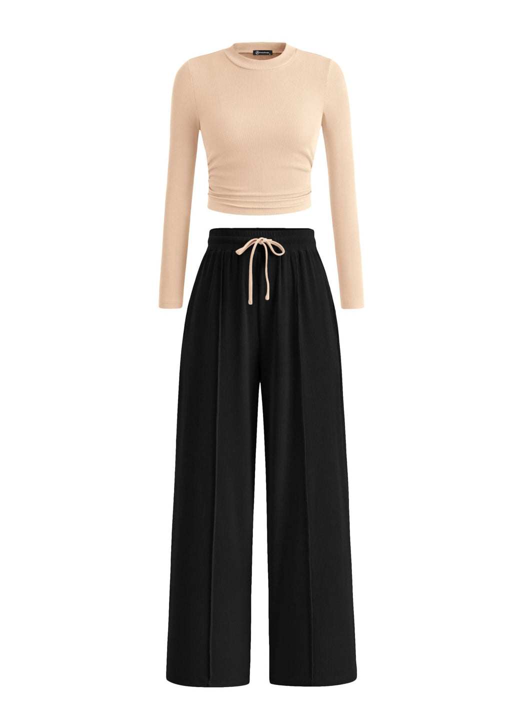 PRETTYGARDEN Women's 2 Piece Sets 2026 Fall Long Sleeve Crop Tops Wide Leg Pants Matching Outfit Tracksuits Spring Clothes