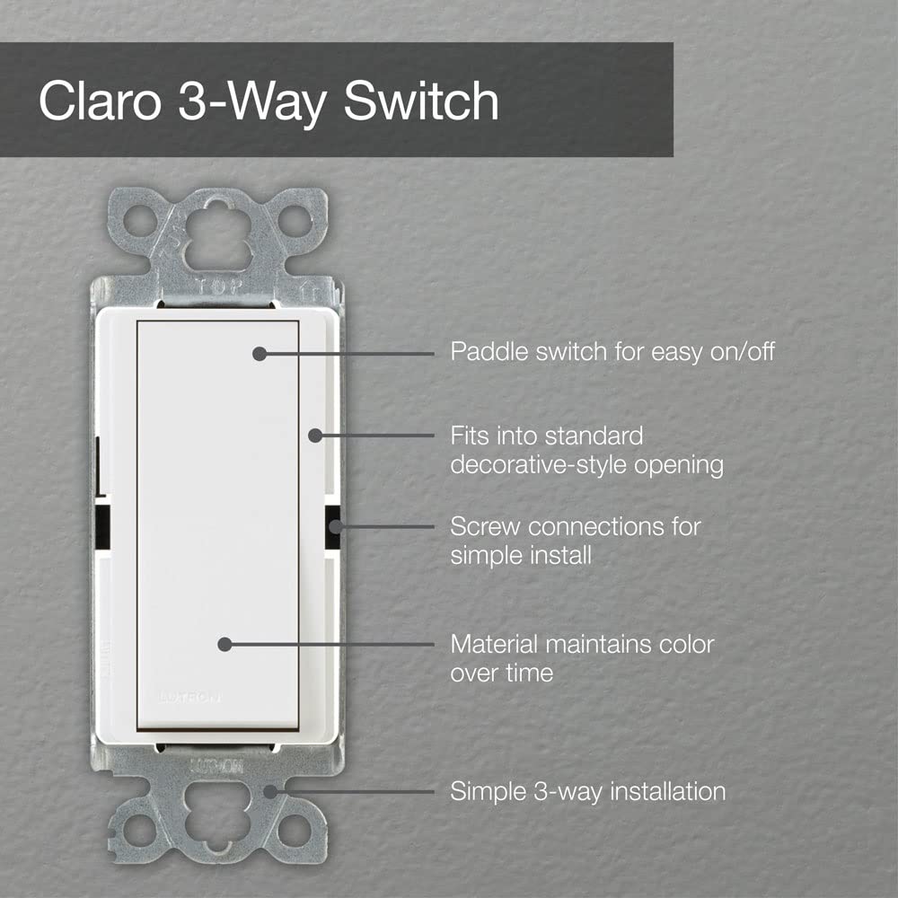 Lutron Claro On/Off Switch, 15-Amp/3-Way, CA-3PS-AL, Almond