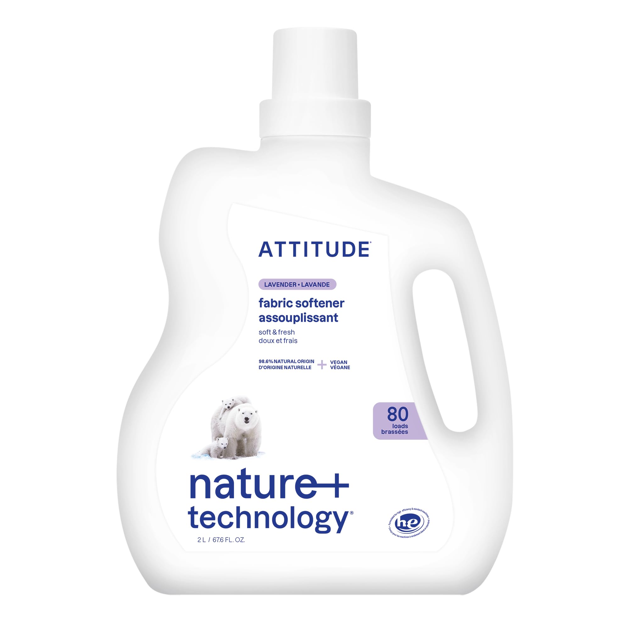 ATTITUDE Liquid Fabric Softener, Plant-Based & Vegan, HE Compatible, Naturally Derived, Citrus Zest Scent, 80 Loads, 67.6 Fl Oz