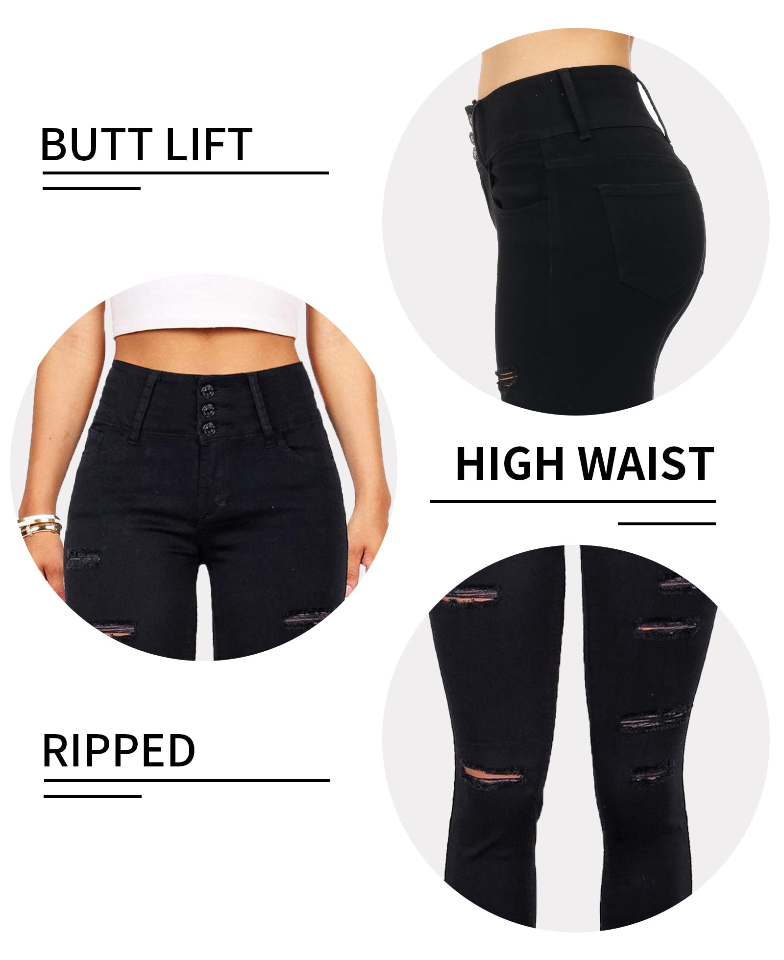 Qazel Vorrlon Women's High Waisted Jeans for Women Ripped Skinny Stretch Distressed Jeans High Rise Butt Lifting Demin Pants