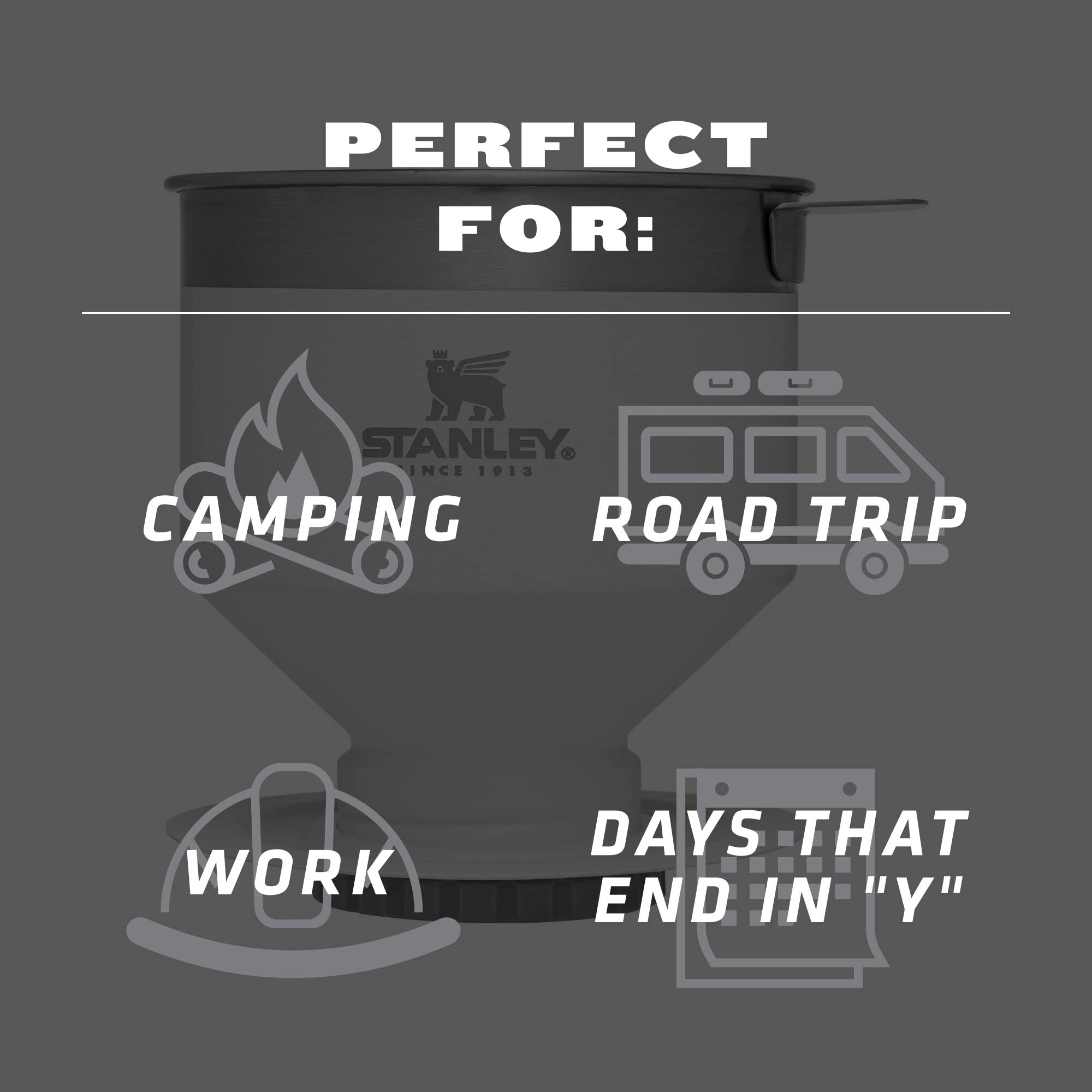 STANLEY Perfect Brew Pour Over | Manual Single Cup Coffee Maker | Drip Coffee Maker with Reusable Filter | Easy Clean Stainless Steel | BPA-Free | Charcoal Glow