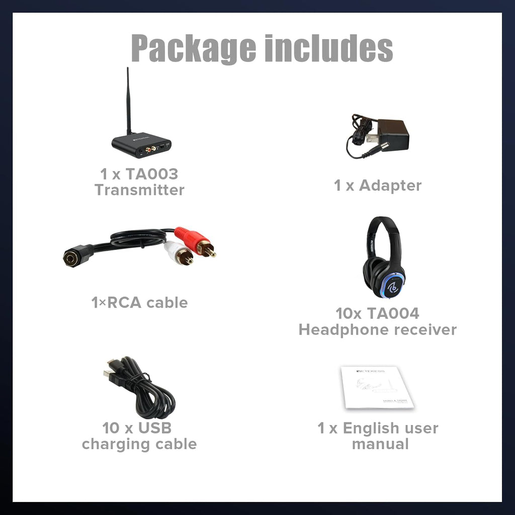 Retekess TA003 Silent Disco System, Silent Disco Transmitter, 3 Channels,Plug and Play, 300m Range for House Party, Fitness and School (1 Transmitter)