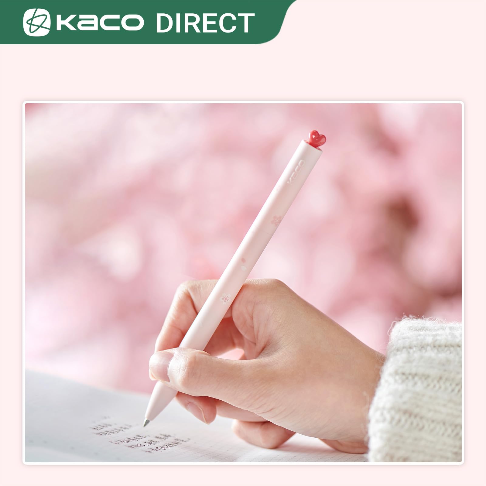 Kaco FIRST Gel Pens, Pack of 2 Pieces Cute Stationery Heart Pen Set with Extra 4 Black Refills Quick Drying Holiday Office Supplies (2 Colors)