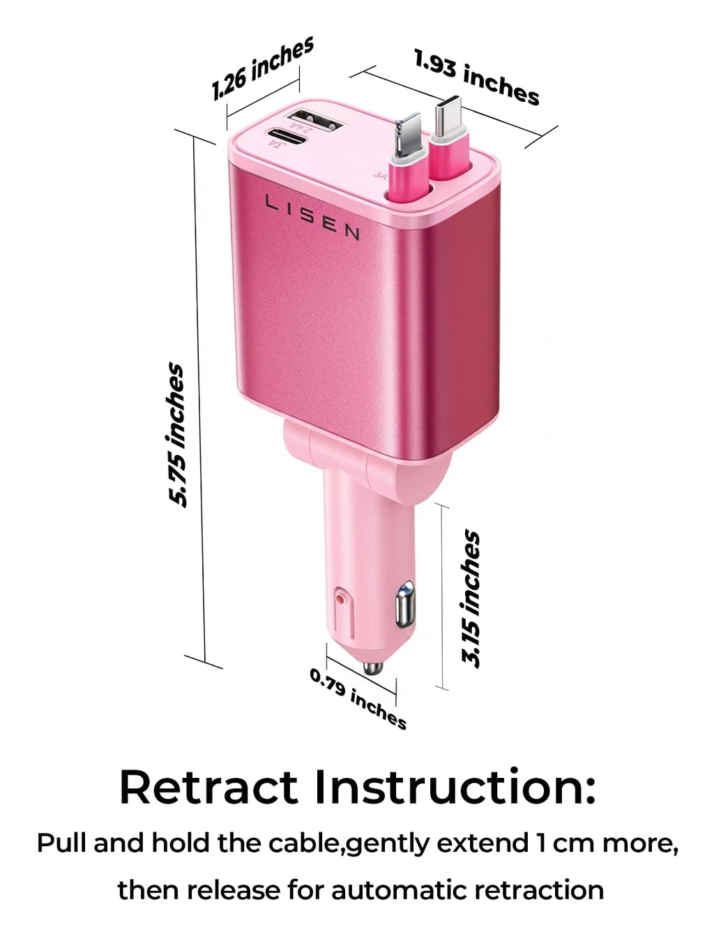 LISEN Retractable Car Charger, 84W Car Charger USB C Fast Charger Adapter for iPhone, Car Accessories for Men Women, Birthday Gifts for Fathers Day for Men Dad Husband, for iPhone 17 16 15 14 13 12 11