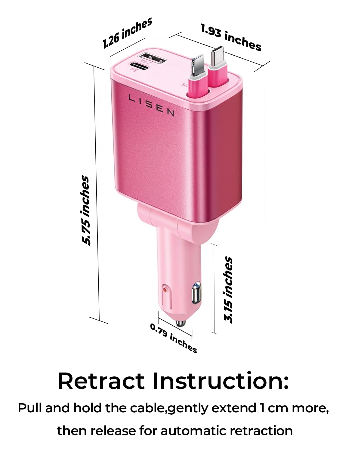 LISEN Retractable Car Charger, 84W Car Charger USB C Fast Charger Adapter for iPhone, Car Accessories for Men Women, Birthday Gifts for Fathers Day for Men Dad Husband, for iPhone 17 16 15 14 13 12 11