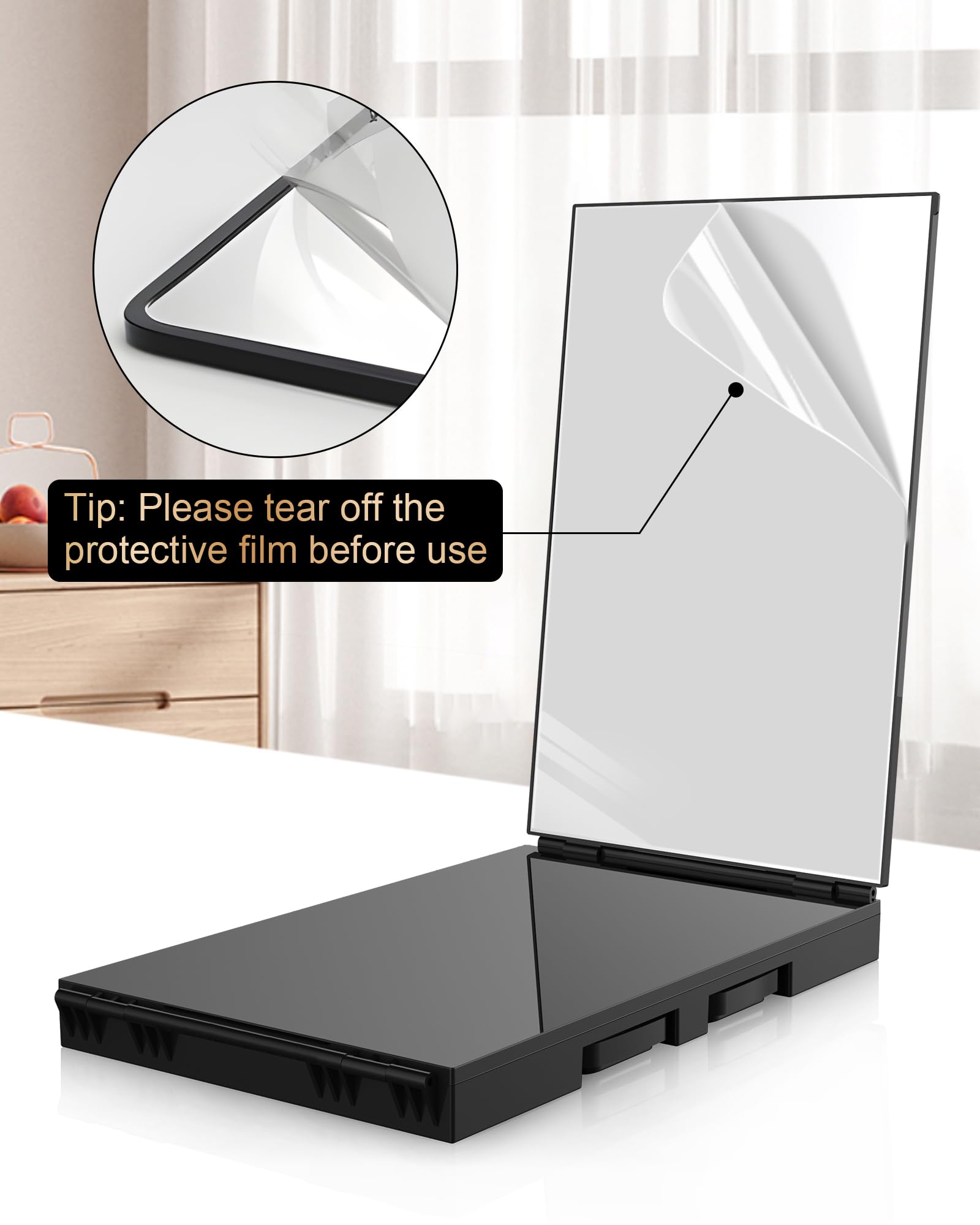 JUSRON 360 Viewing Angle Self Hair Cutting Mirror, Clear Anti-Fog HD Glass, USB Rechargeable, Easy to Use, Height Adjustable, Portable, Good Choice for Gifts